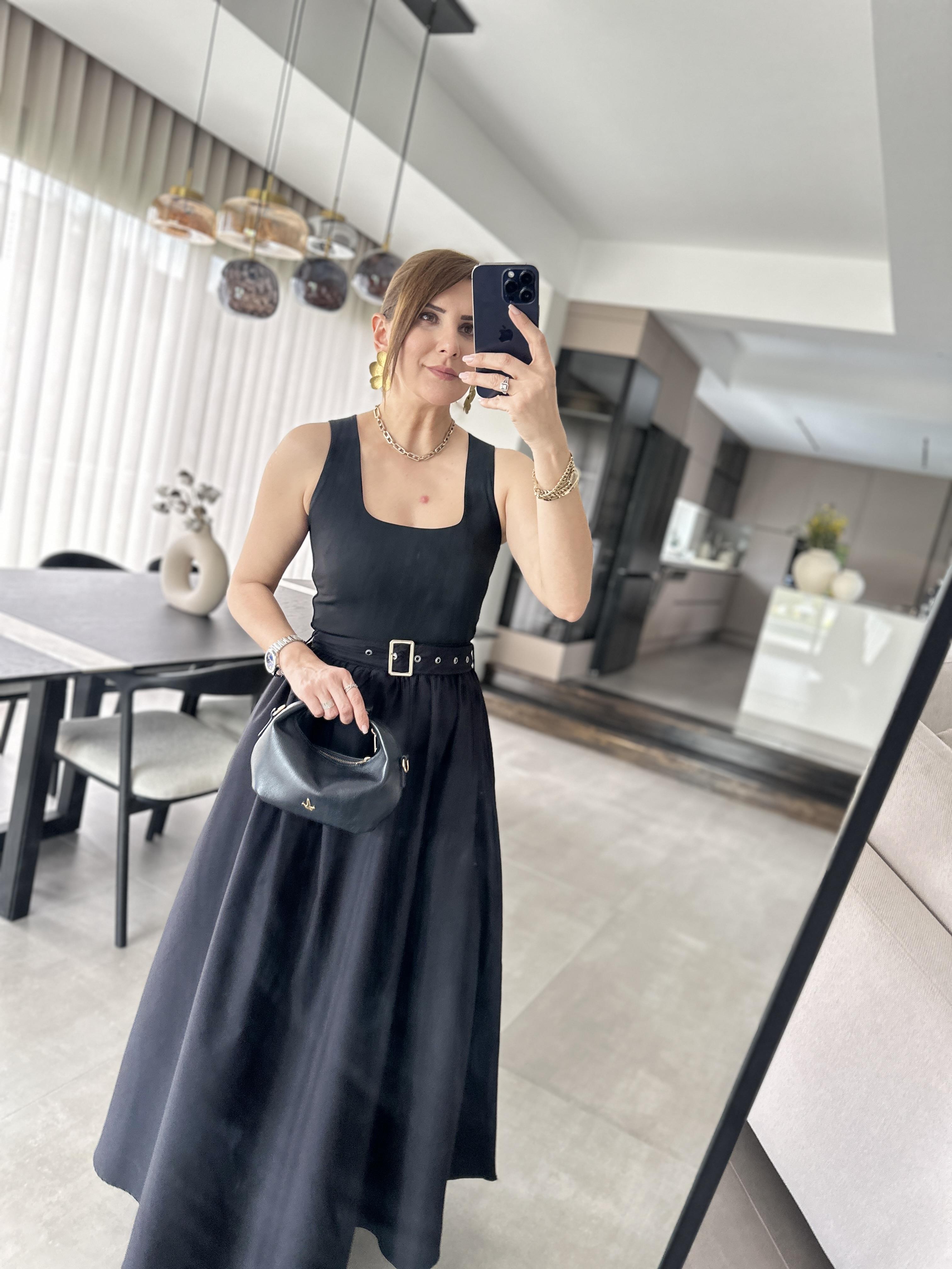 Poplin Detay Kemerli Elbise