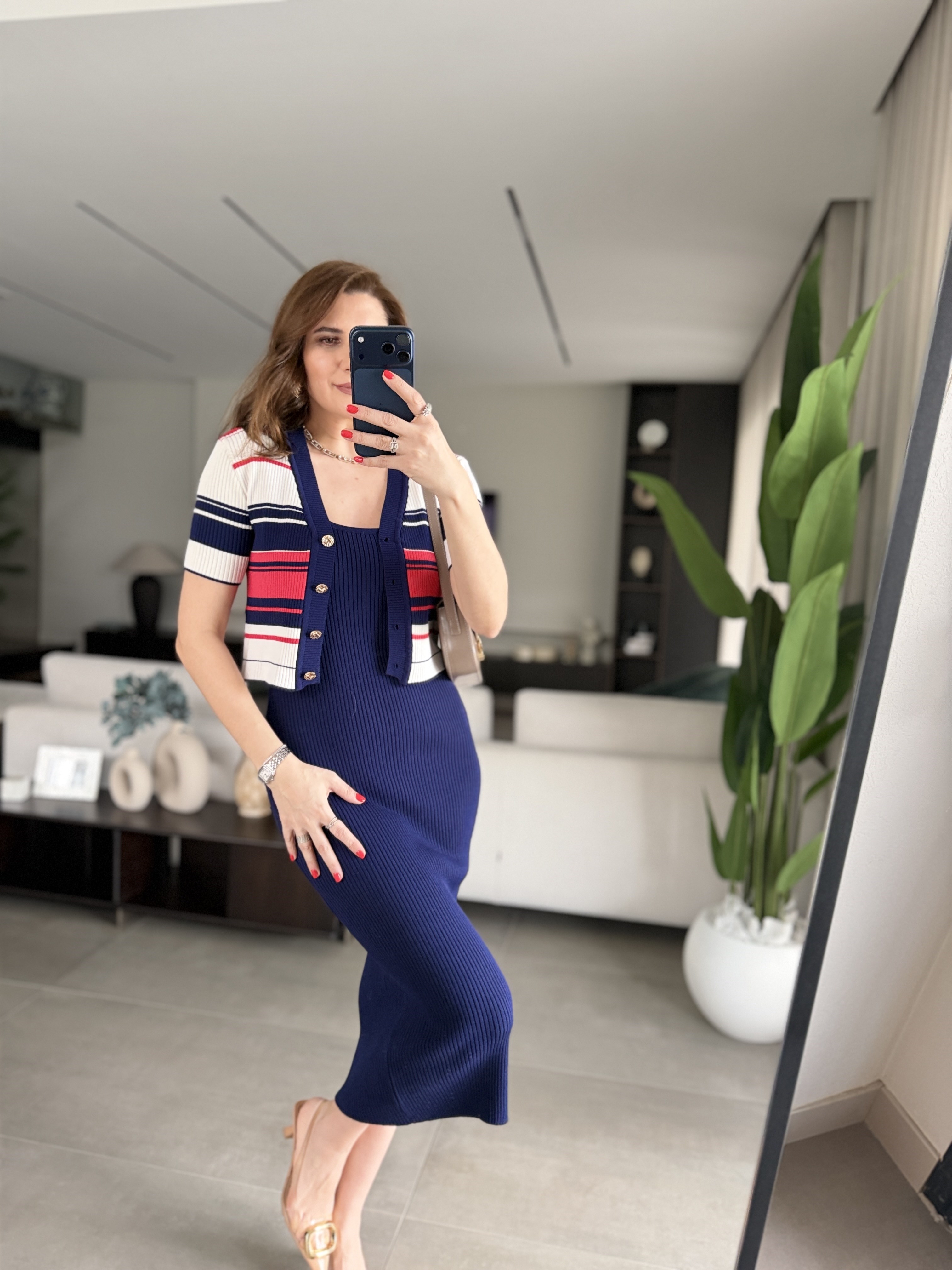 Renkli Hırkalı Fitilli Elbise