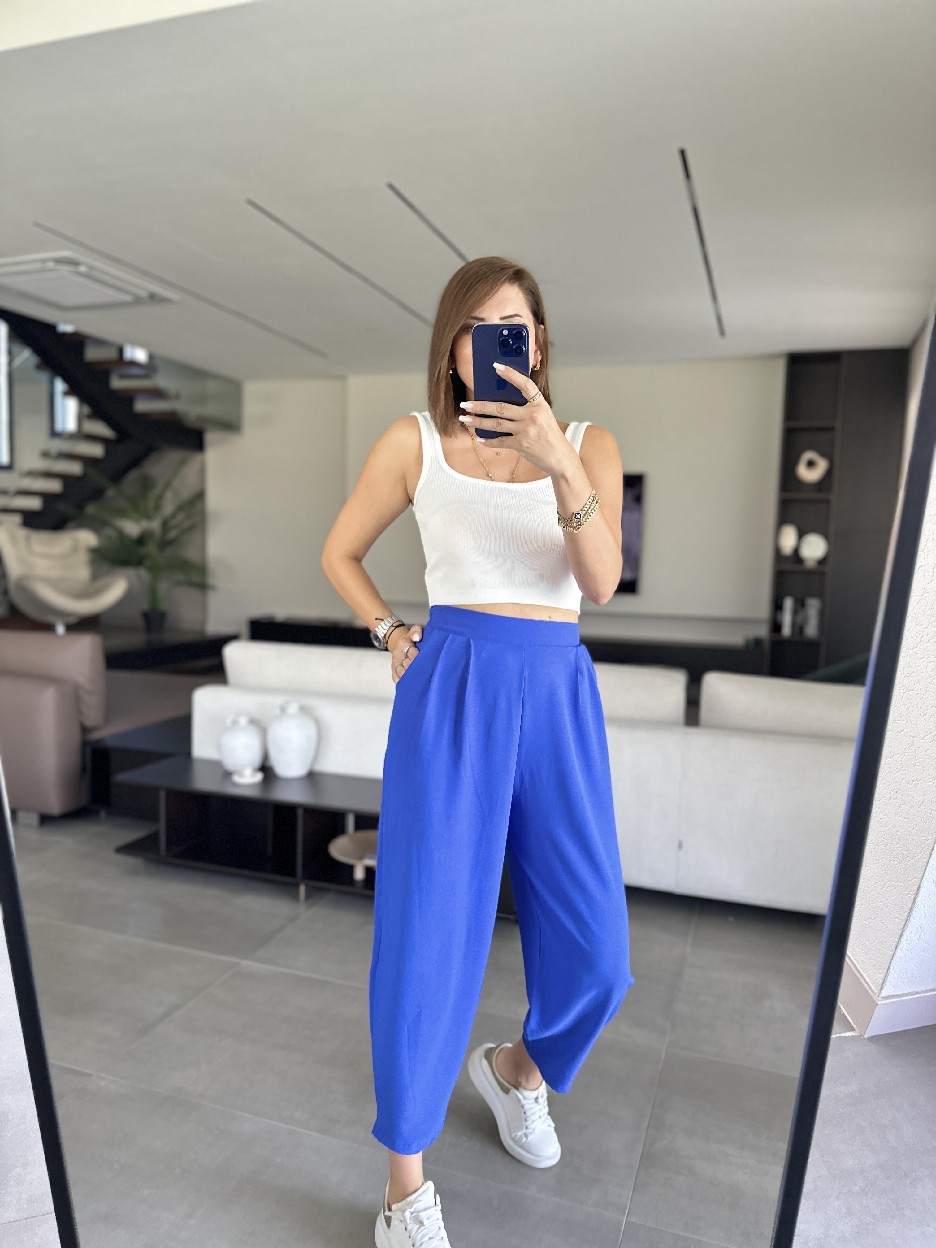 Saksmavi Ayrobin Harem Pantolon