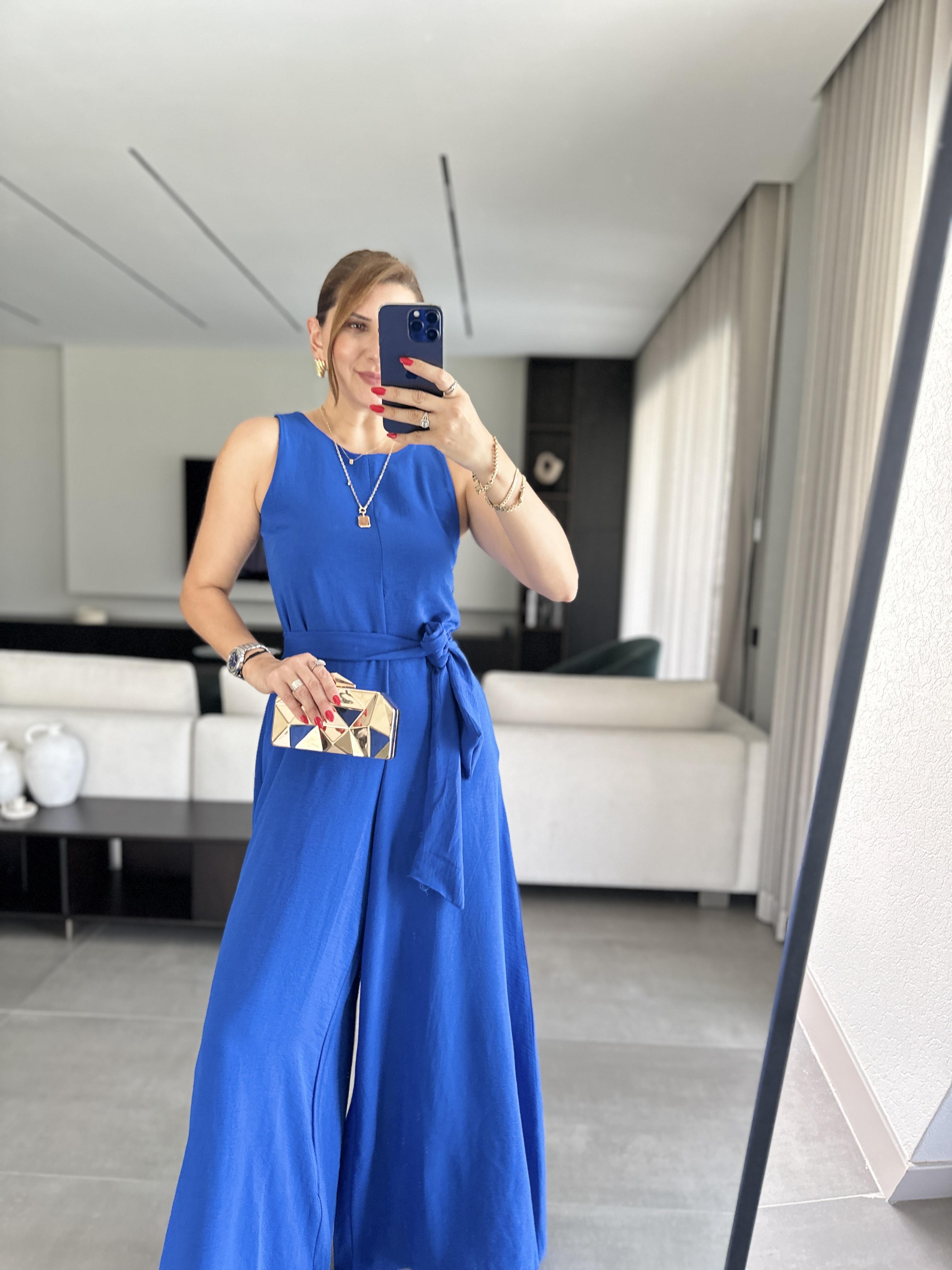 Saksmavi Ayrobin Kuşaklı Tulum
