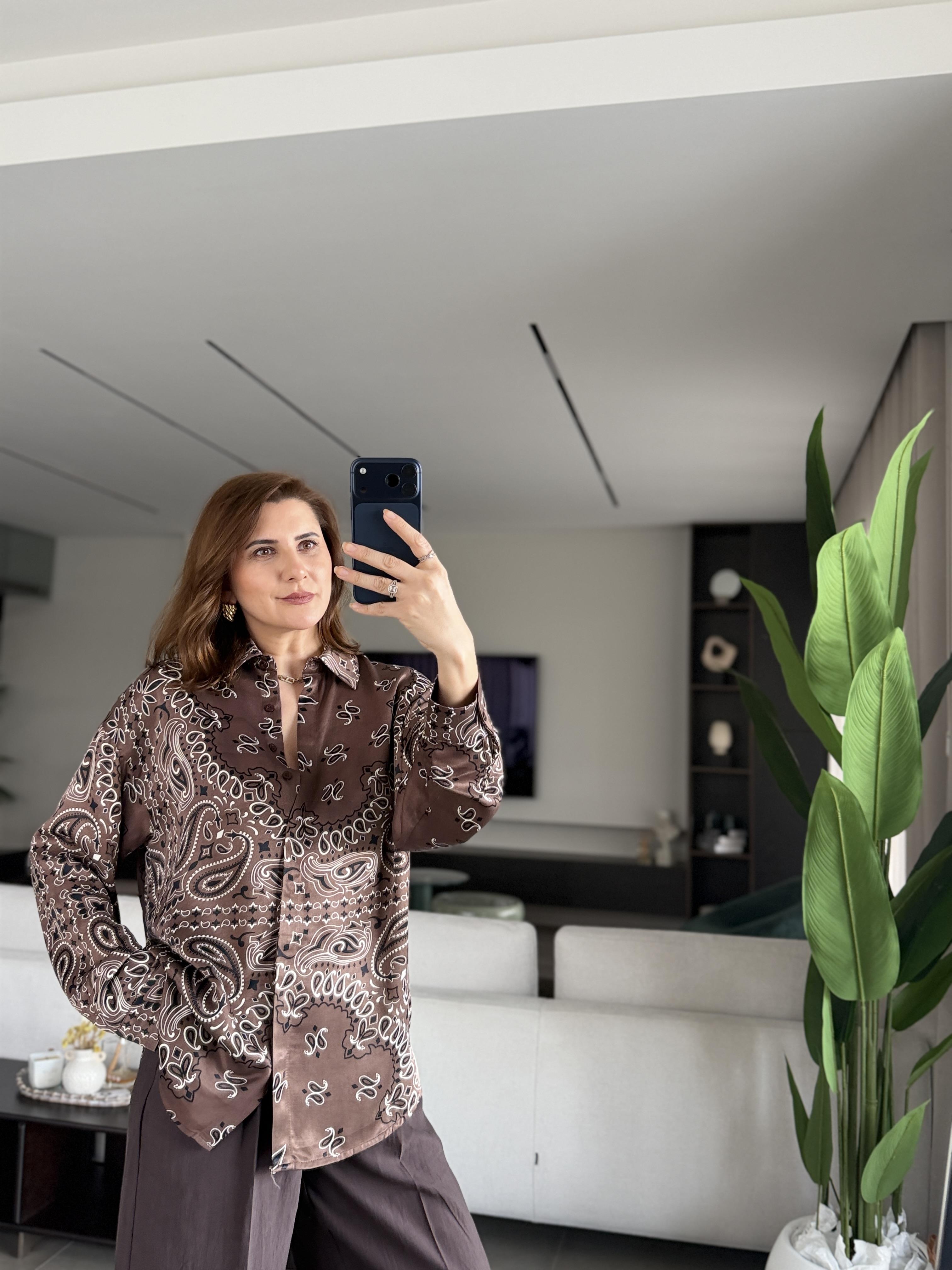 Şal Desen Saten Gömlek