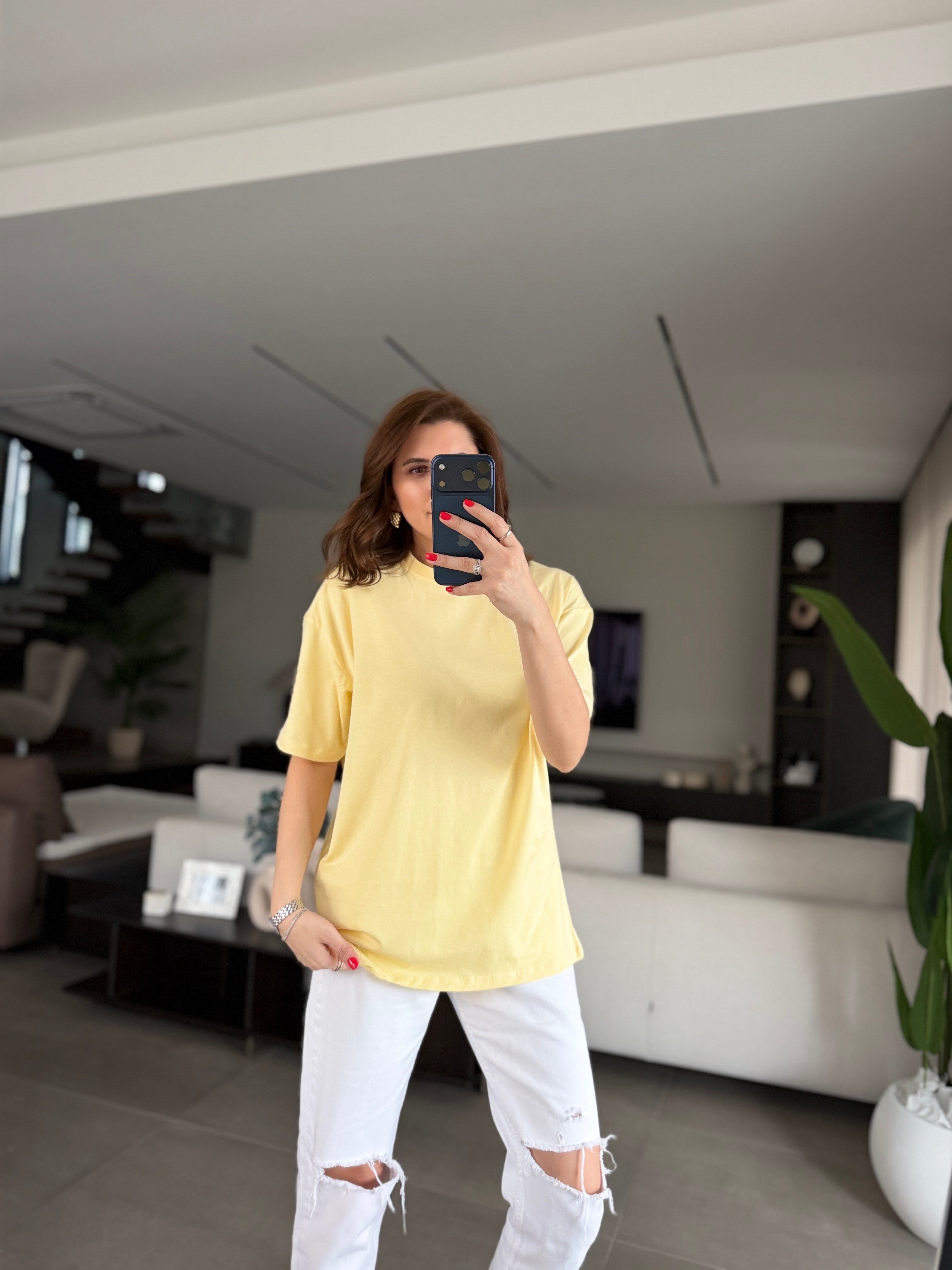 Sarı Oversize Basic T-shirt