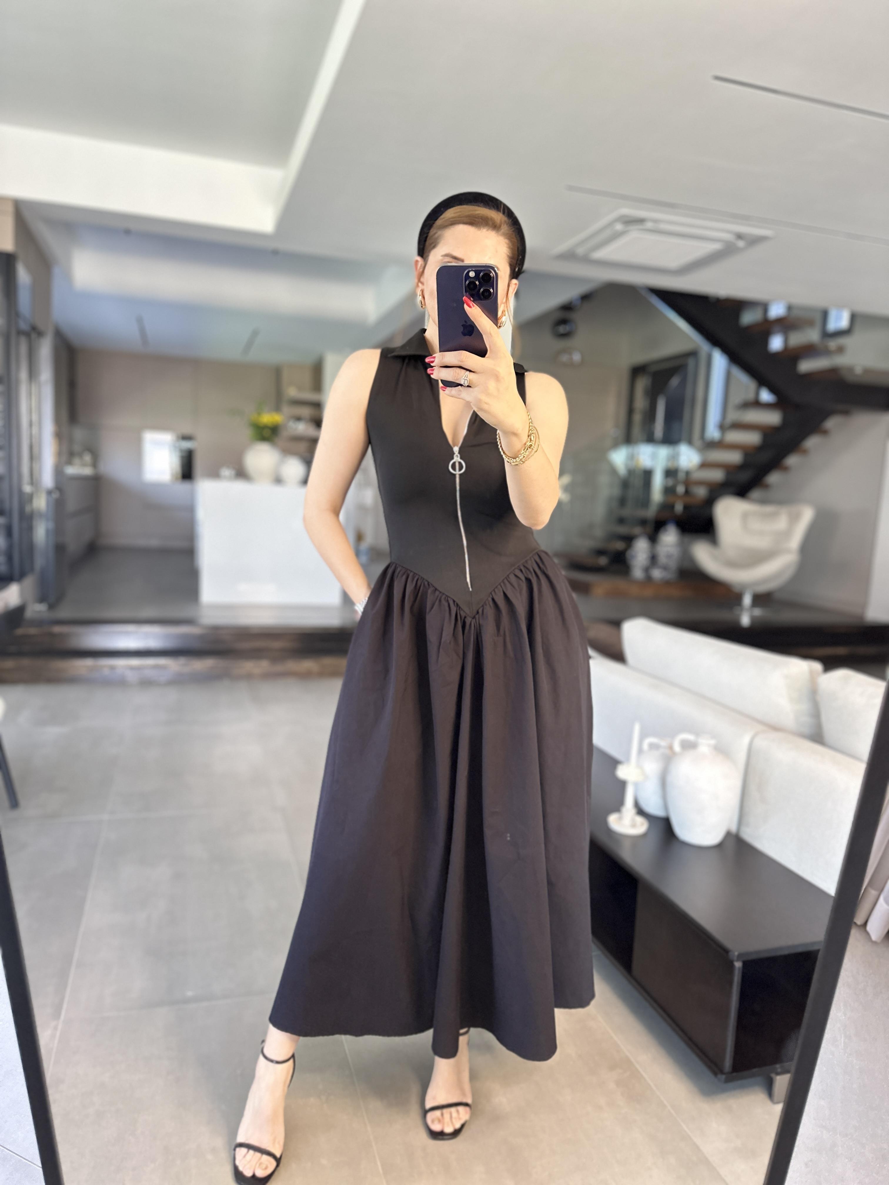 Scuba Poplin Fermuarlı Elbise