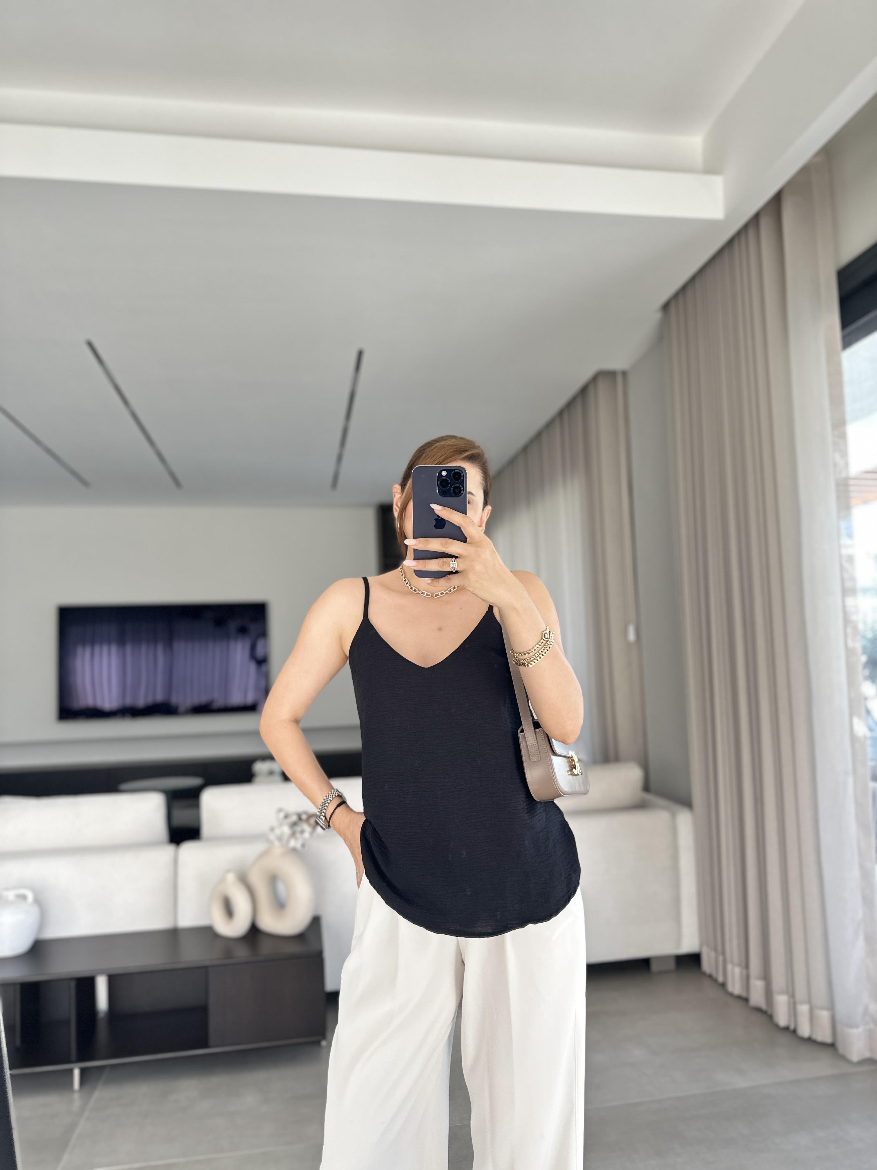 Siyah Ayrobin İp Askılı Bluz