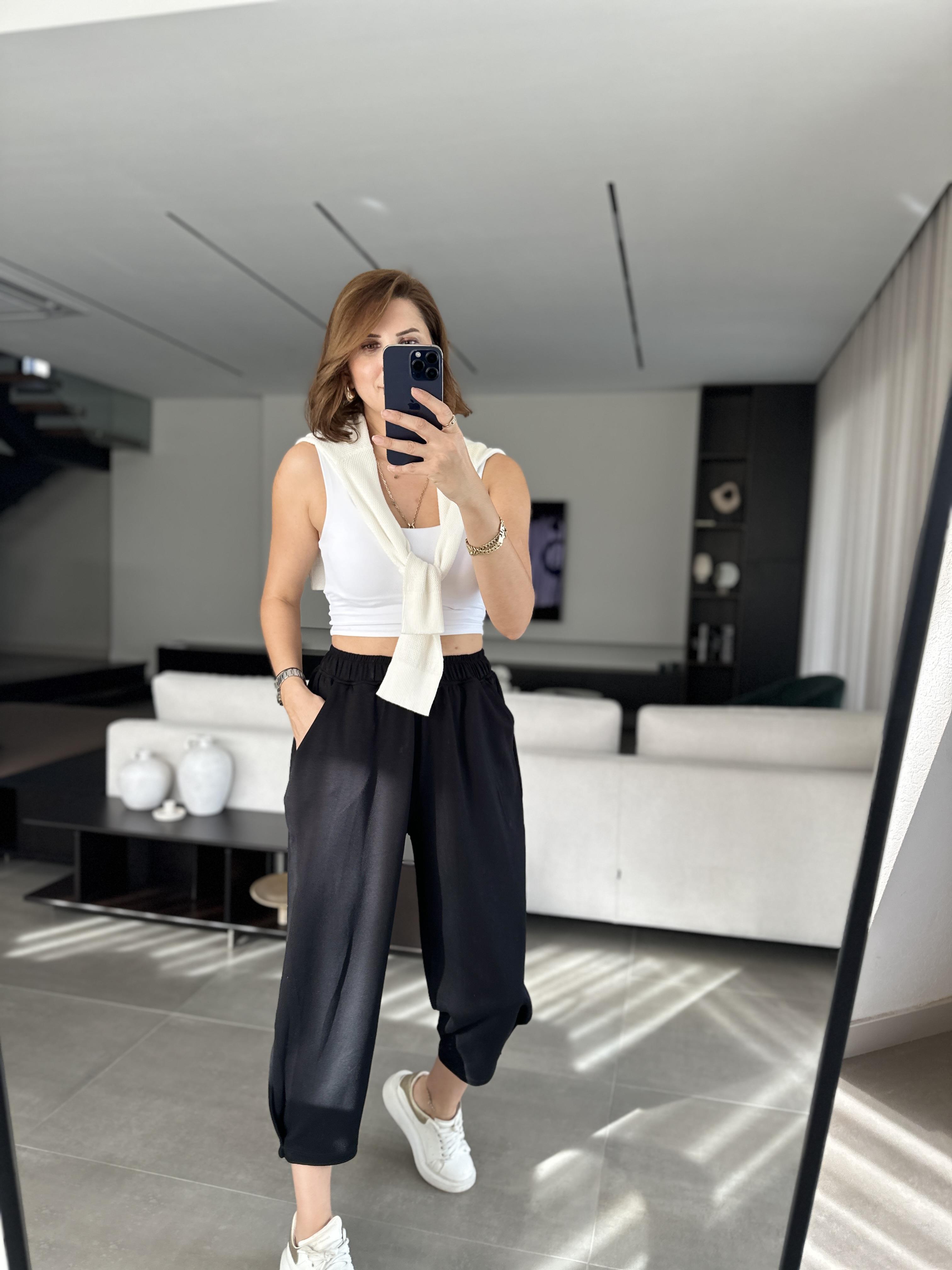 Siyah Baggy Tutturmalı Pantolon