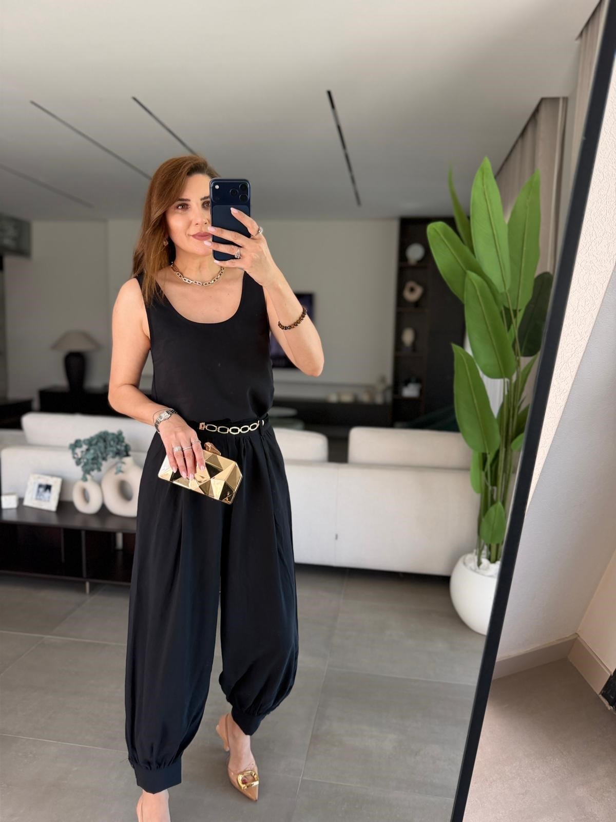 Siyah Balon Pantolon Bluz Takım