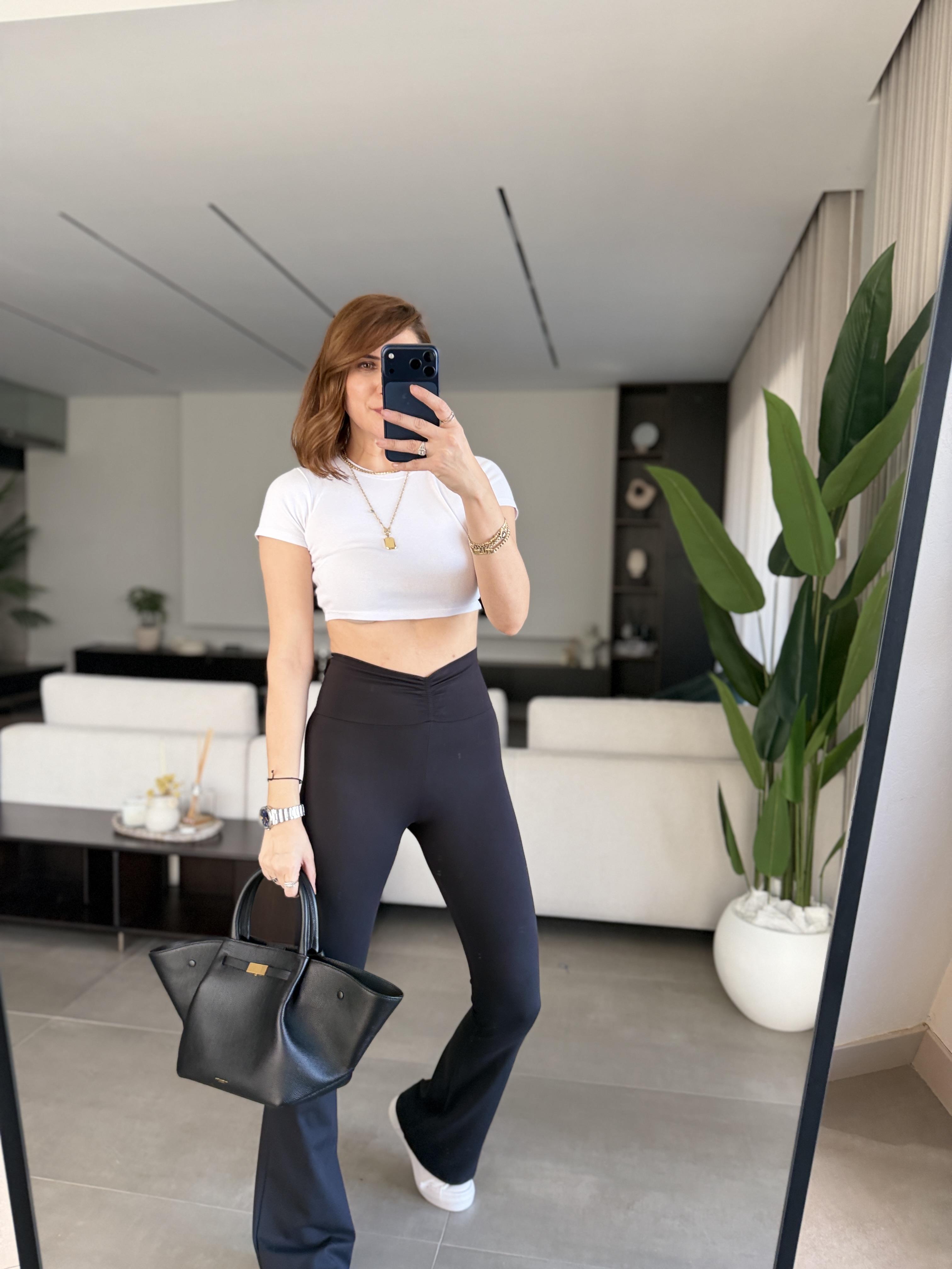 Siyah Bel Büzgü Detay İspanyol Paça Tayt