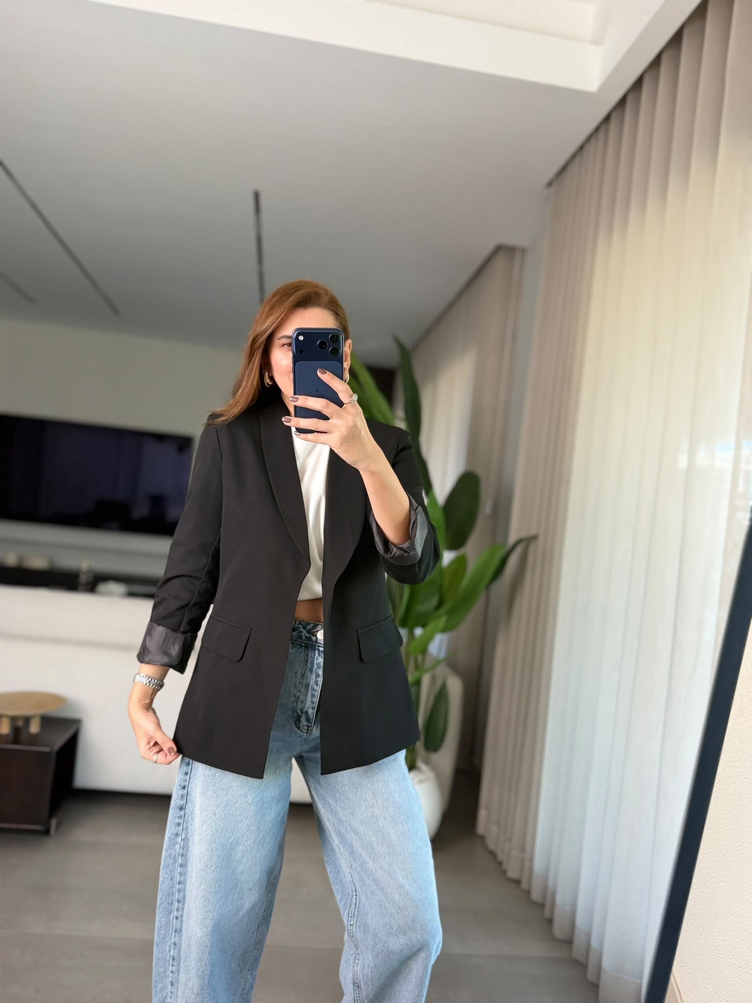 Siyah Cep Görünümlü Blazer Ceket