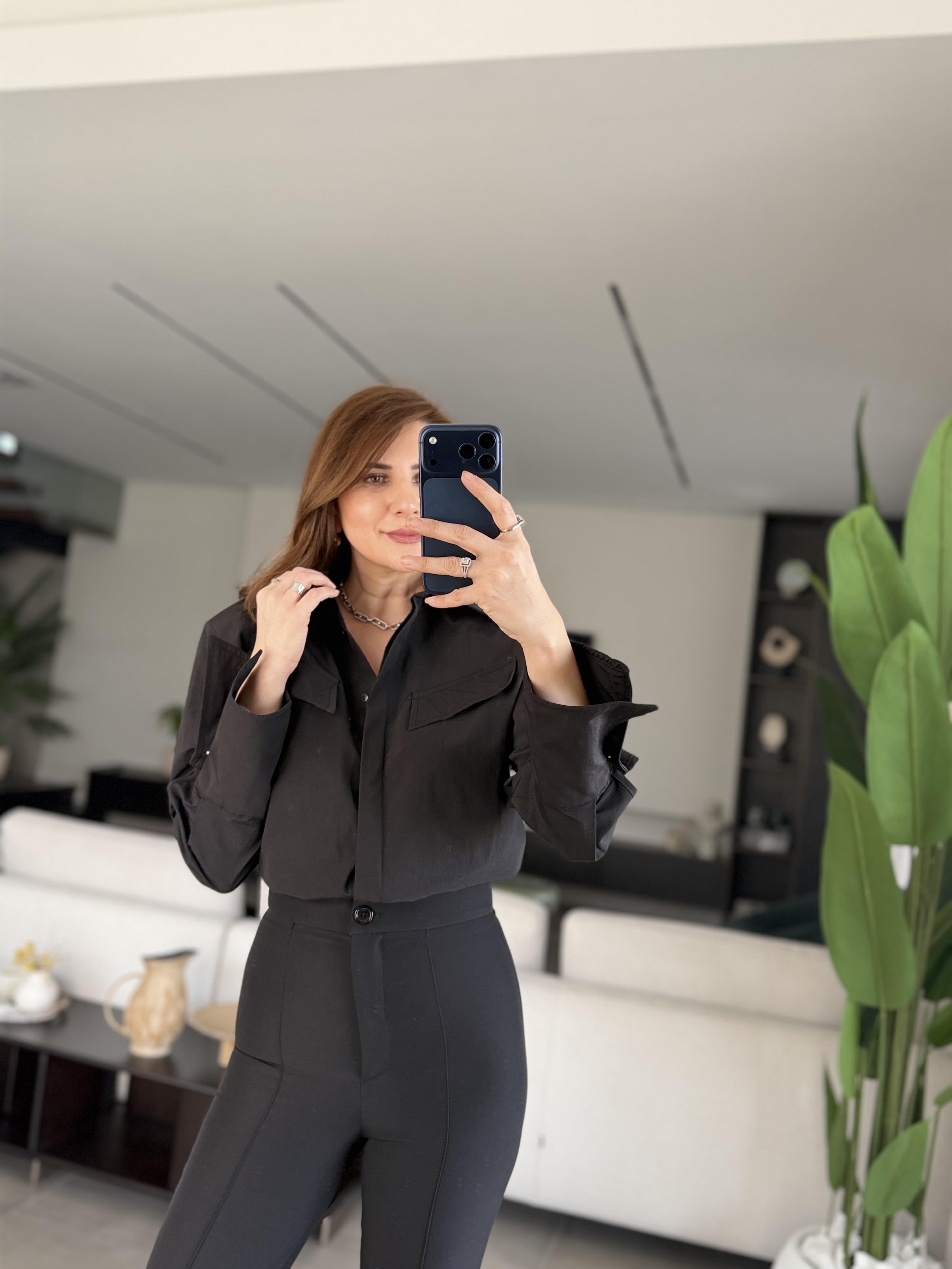 Siyah Cep Görünümlü Vatkalı Gömlek