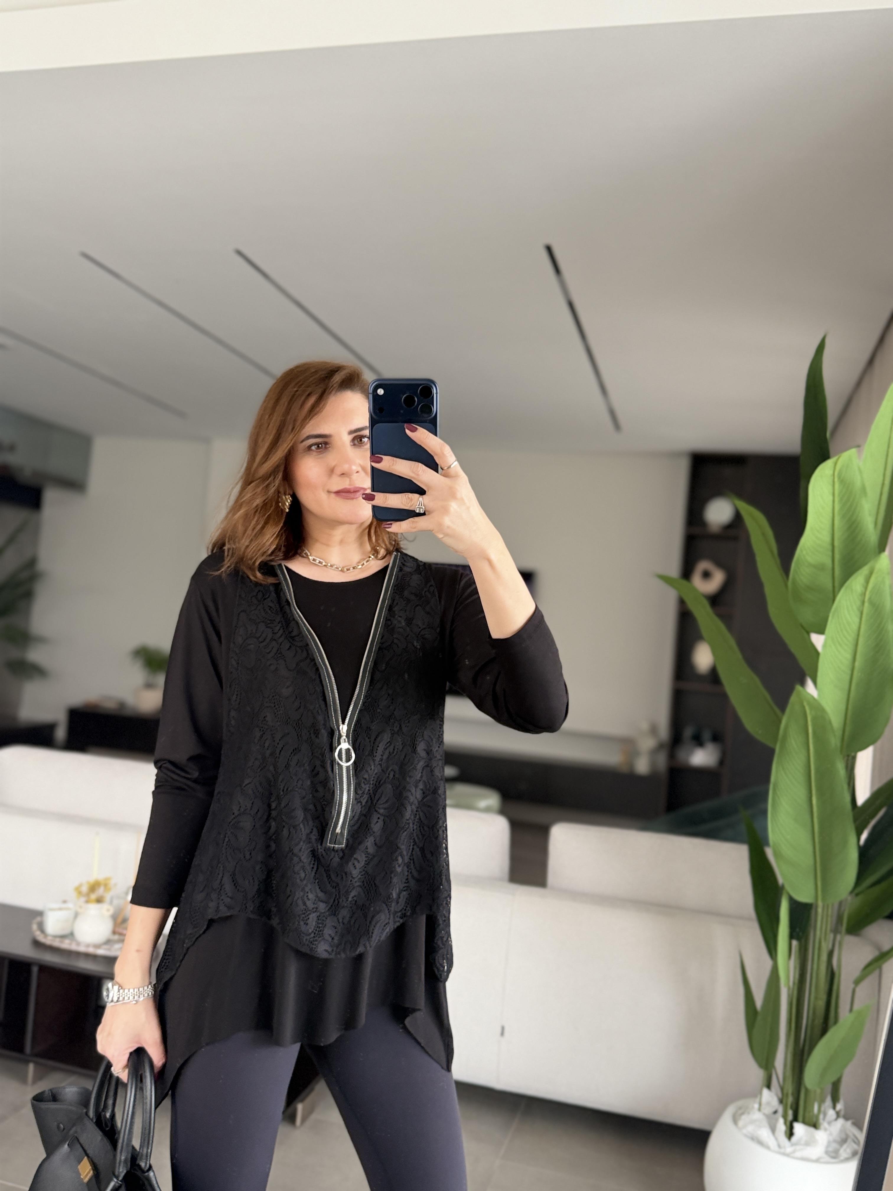 Siyah Dantel Yelekli Bluz