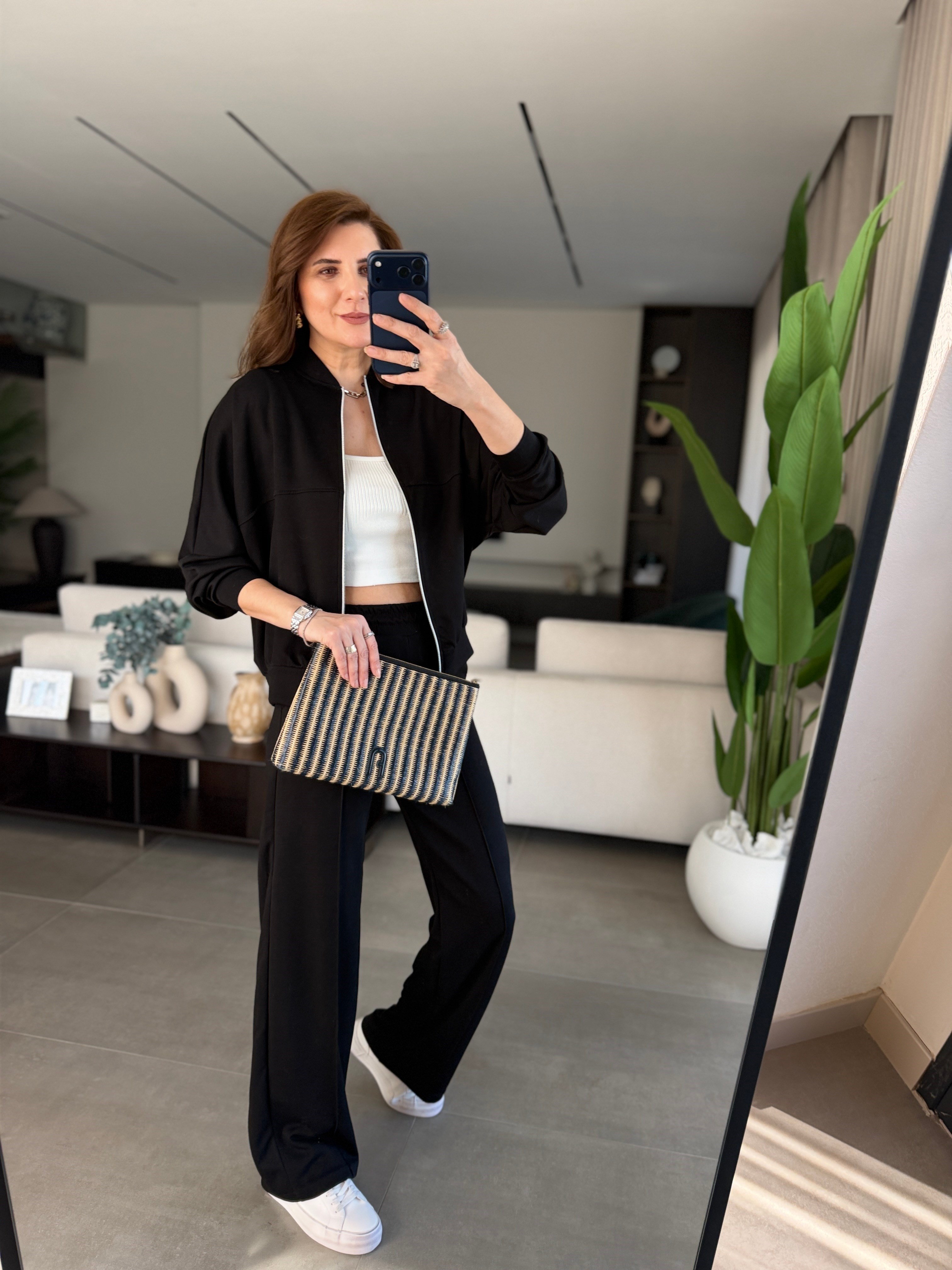 Siyah Dikiş Detaylı Ceket Takım