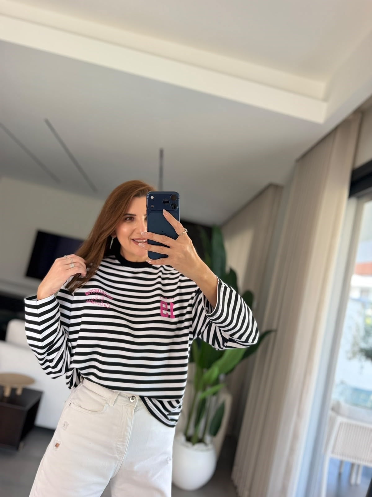 Siyah Elena Çizgili Sweatshırt