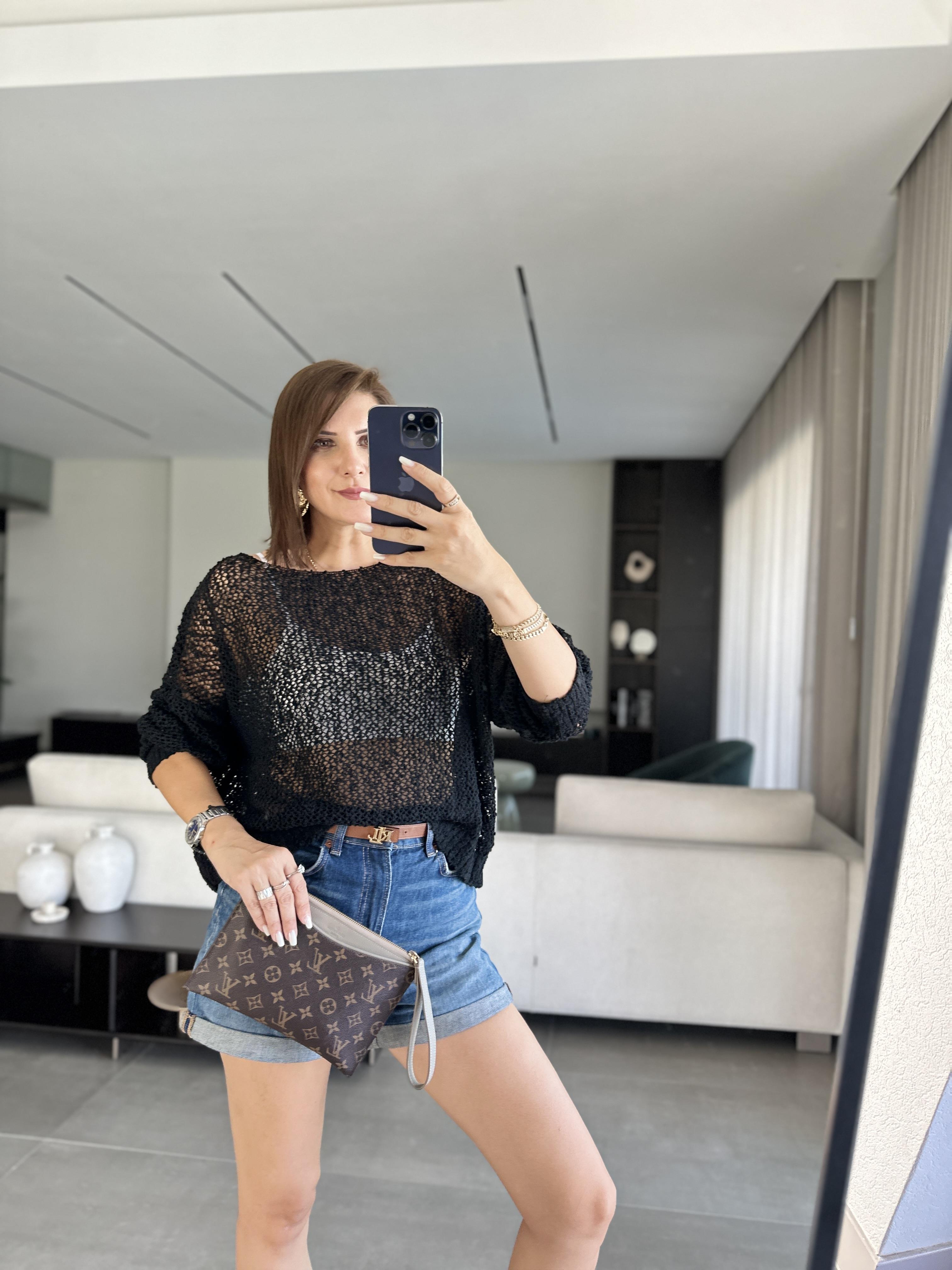 Siyah File Kayık Yaka Bluz