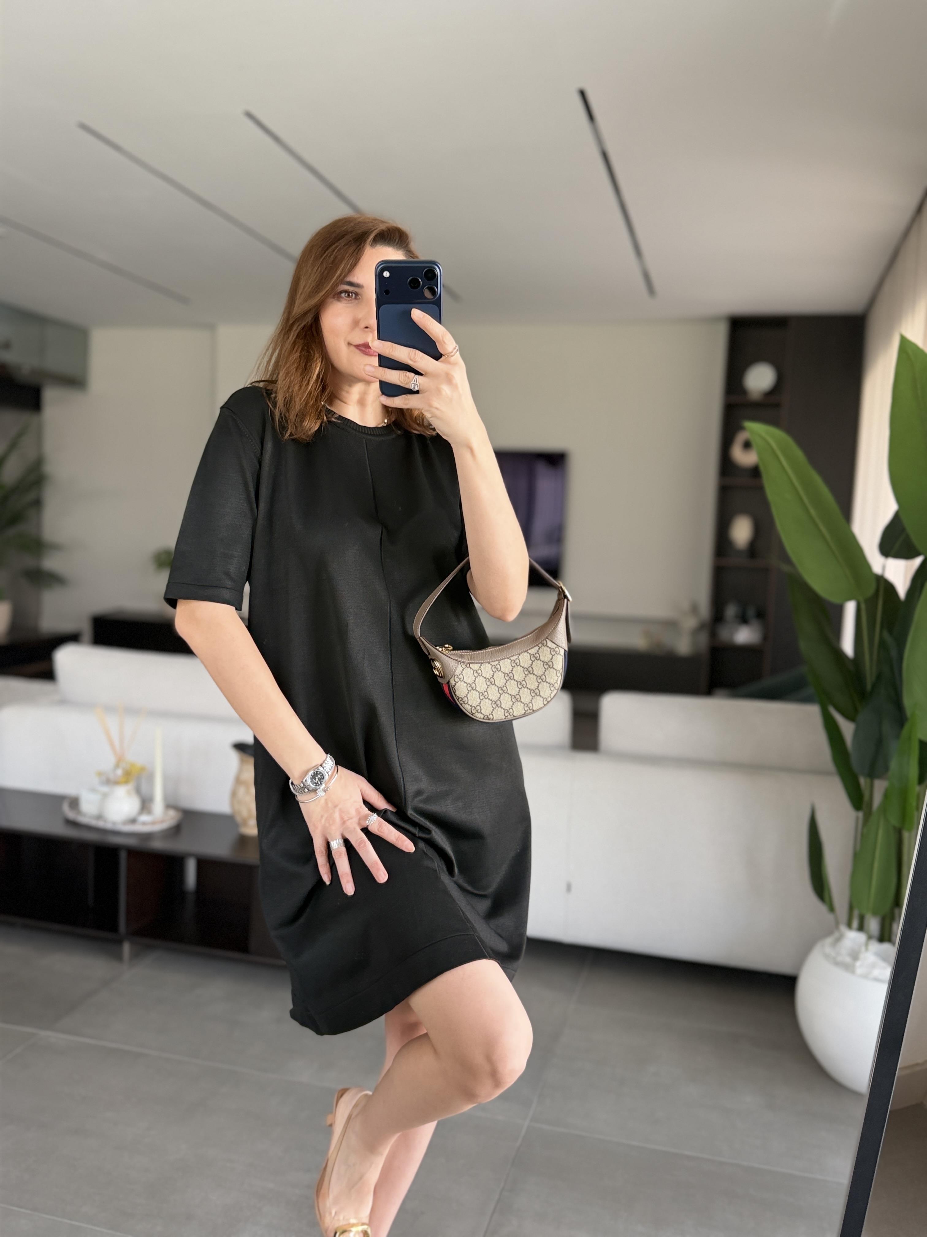 Siyah Helen Yarım Kollu Triko Elbise