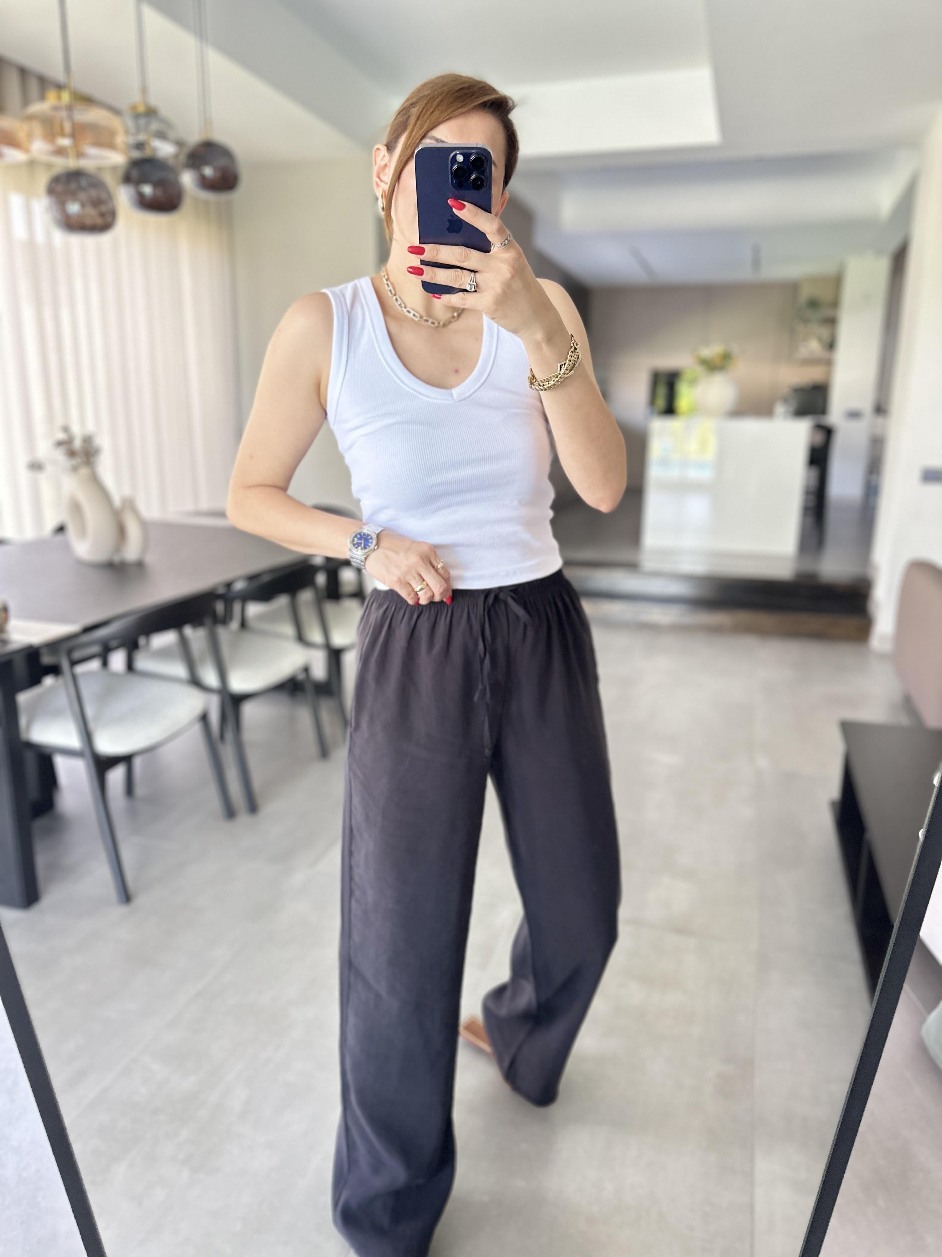Siyah İnce Kemerli Mas Pantolon
