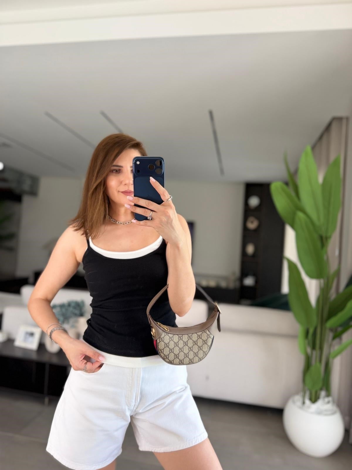 Siyah İp Askılı İkili Görünümlü Atlet