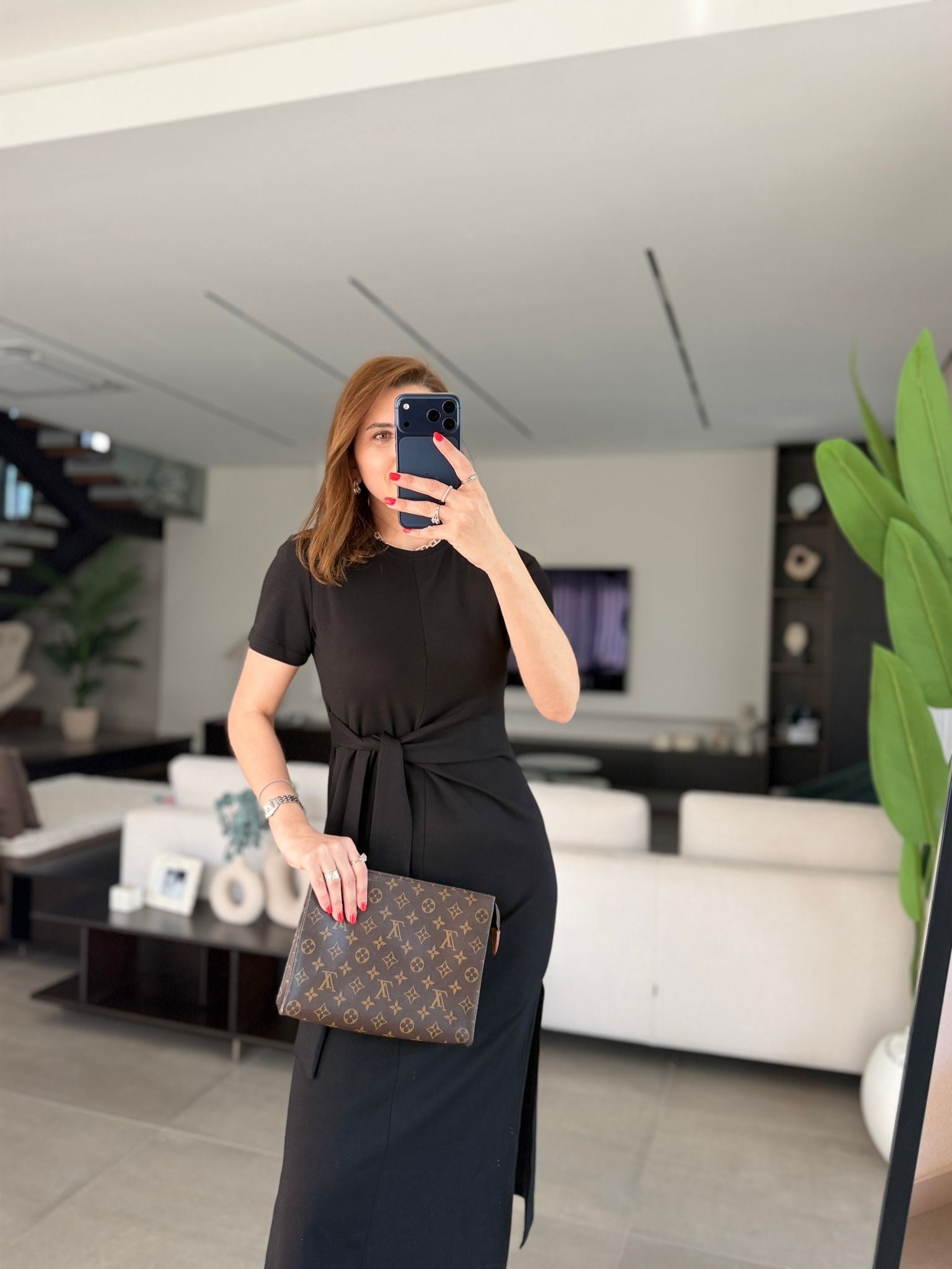 Siyah Kısa Kol Bel Yandan Bağlamalı Elbise