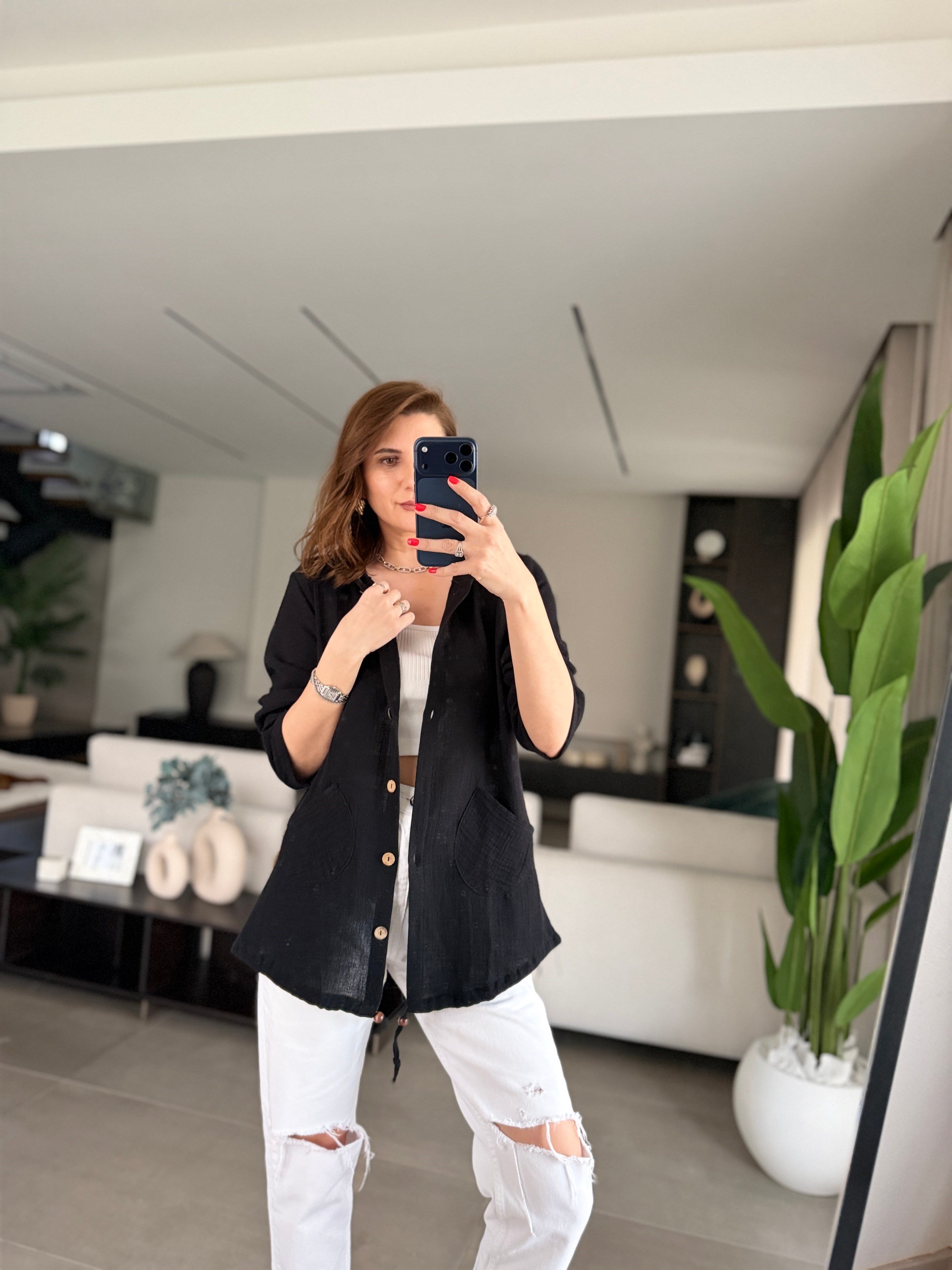 Siyah Müslin Kapşonlu Ceket