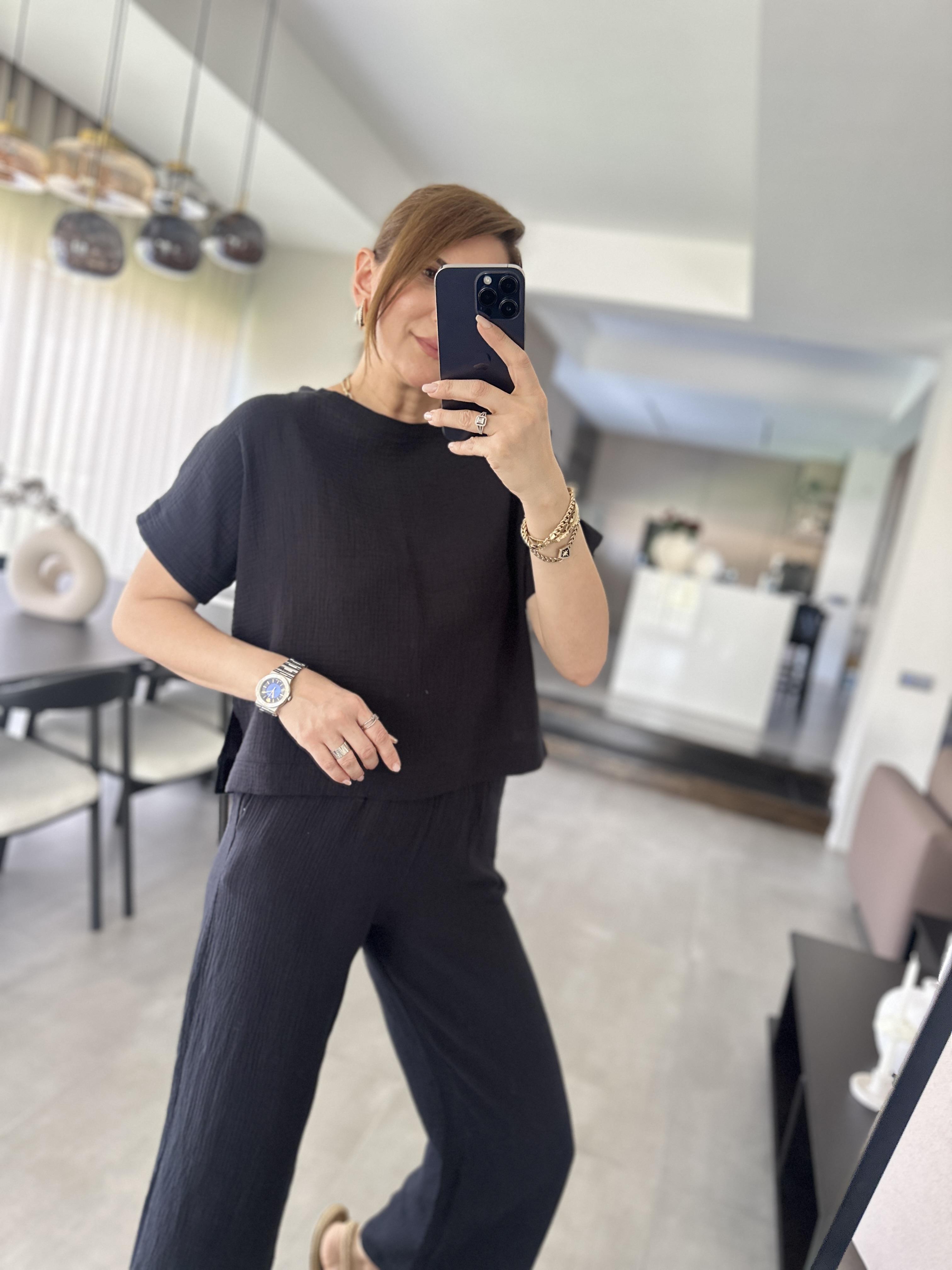 Siyah Müslin Pantolon Takım