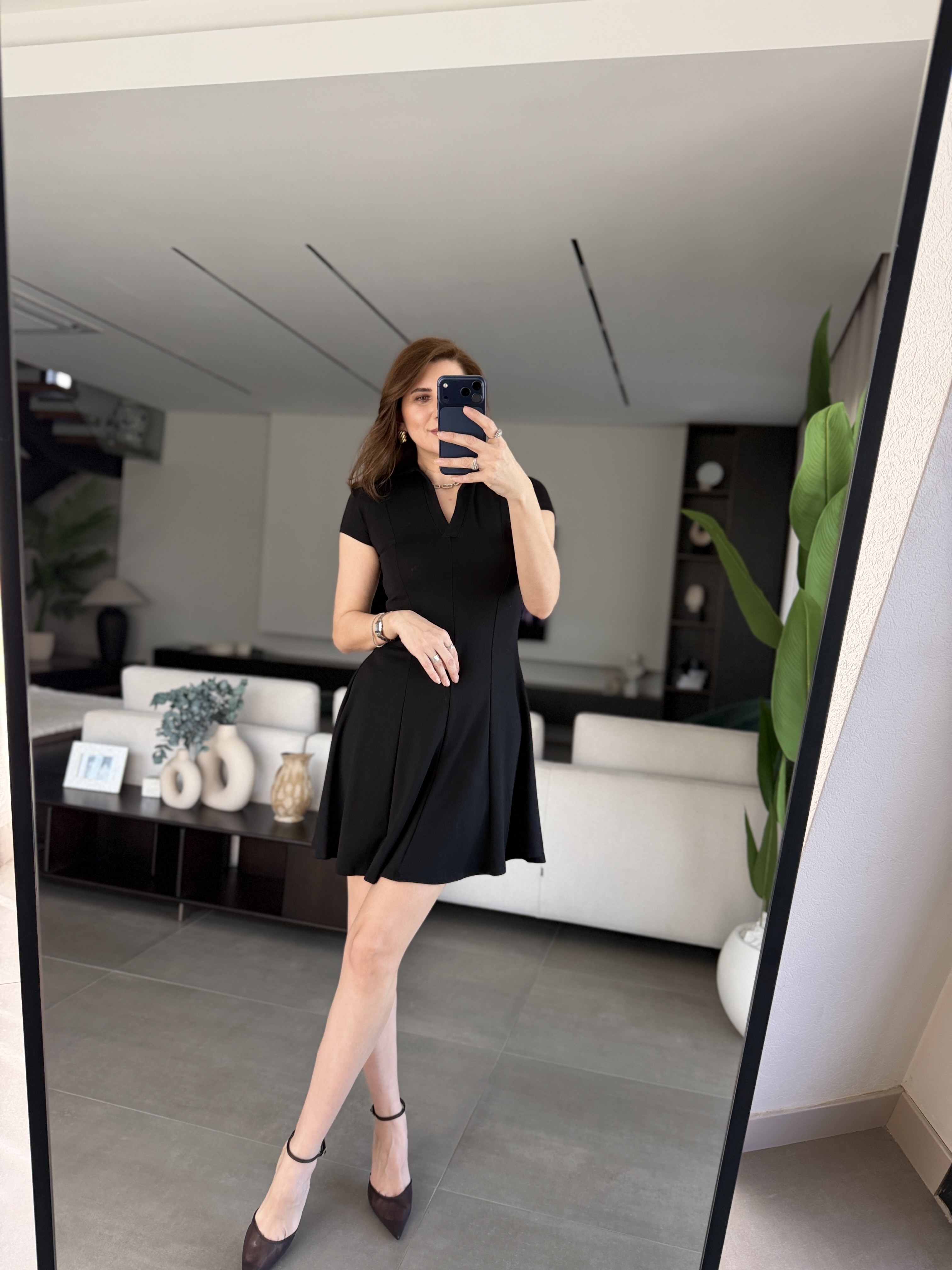 Siyah Polo Yaka A Kesim Elbise