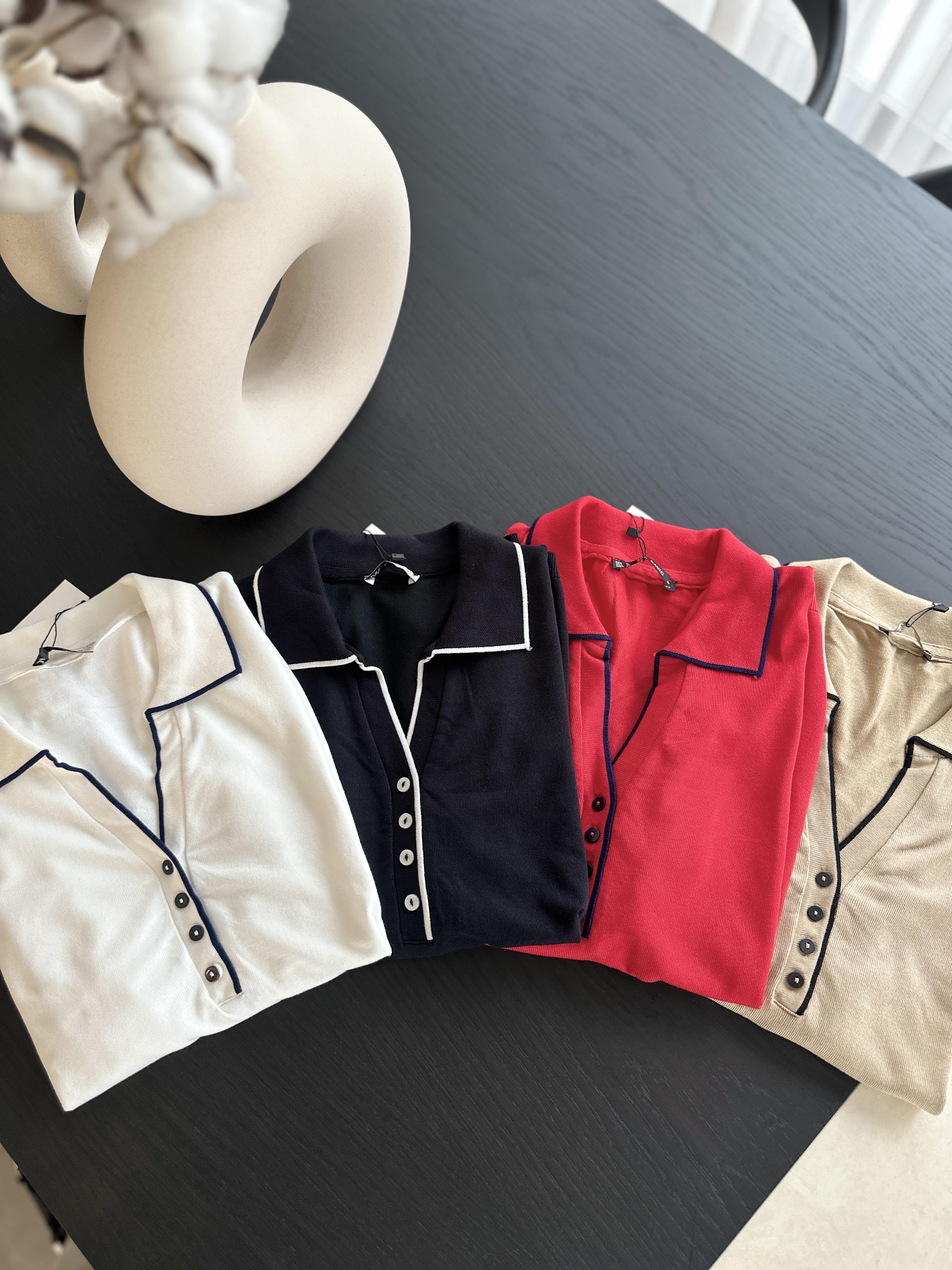 Siyah Polo Yaka Düğmeli Yarım Kol Bluz