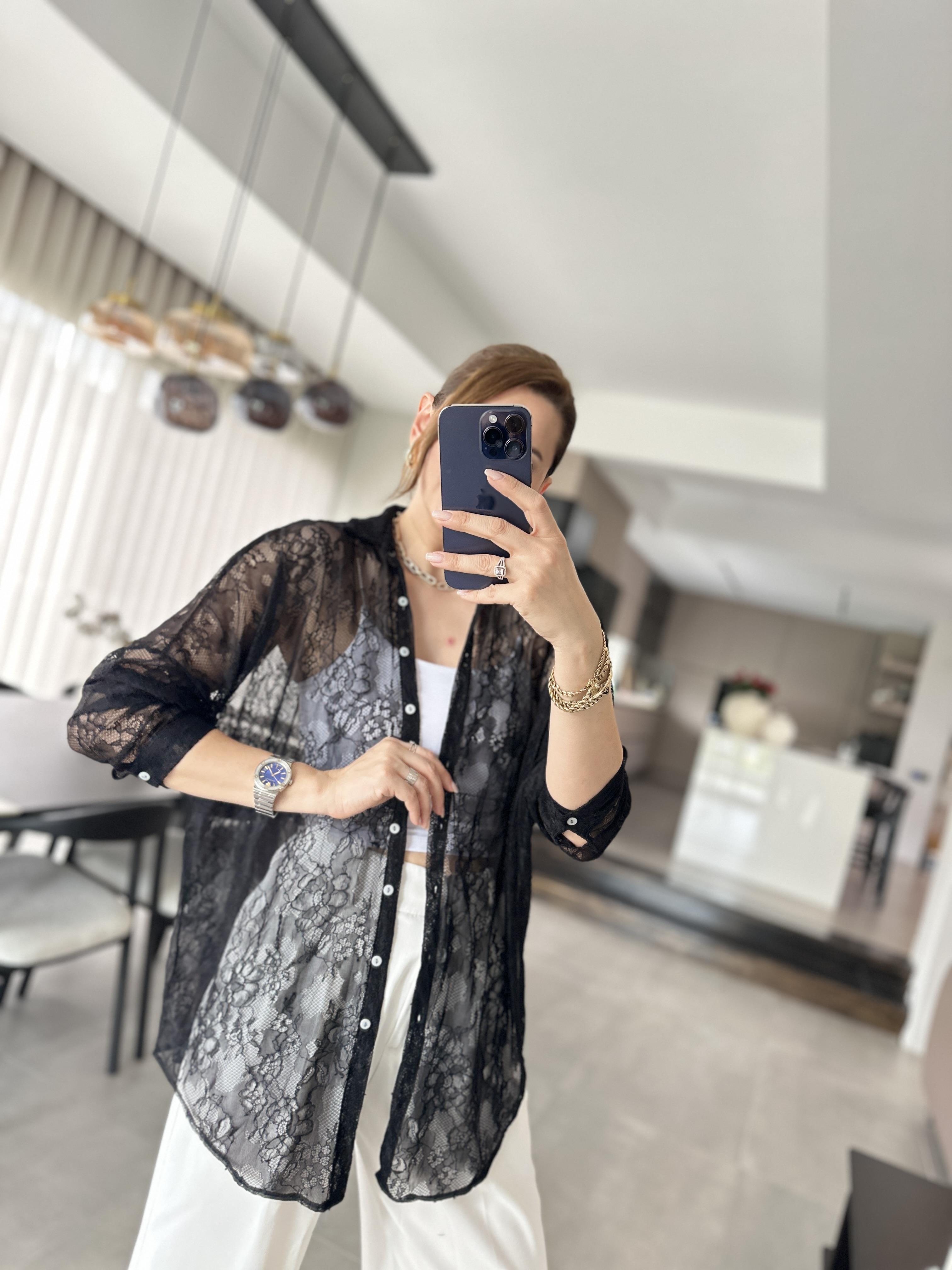 Siyah Romantik Dantel Gömlek