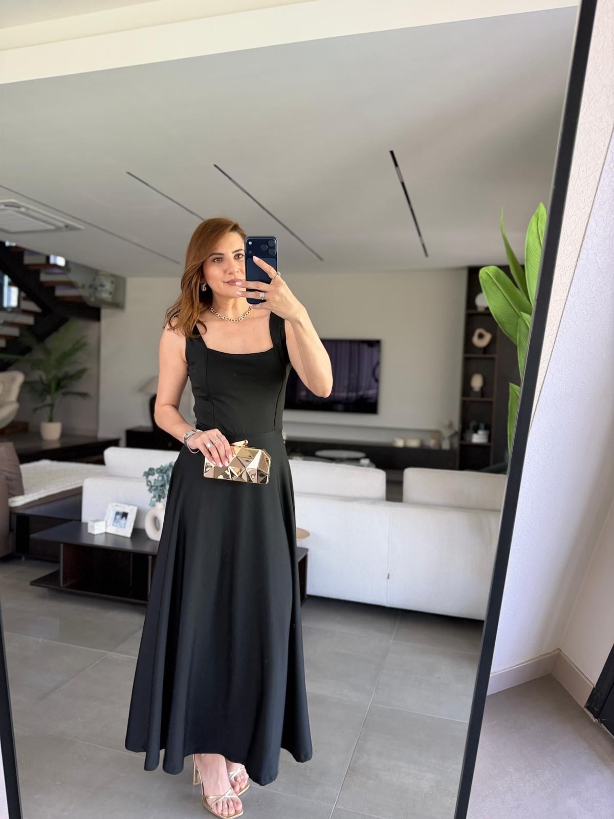 Siyah Scuba Kemerli Elbise