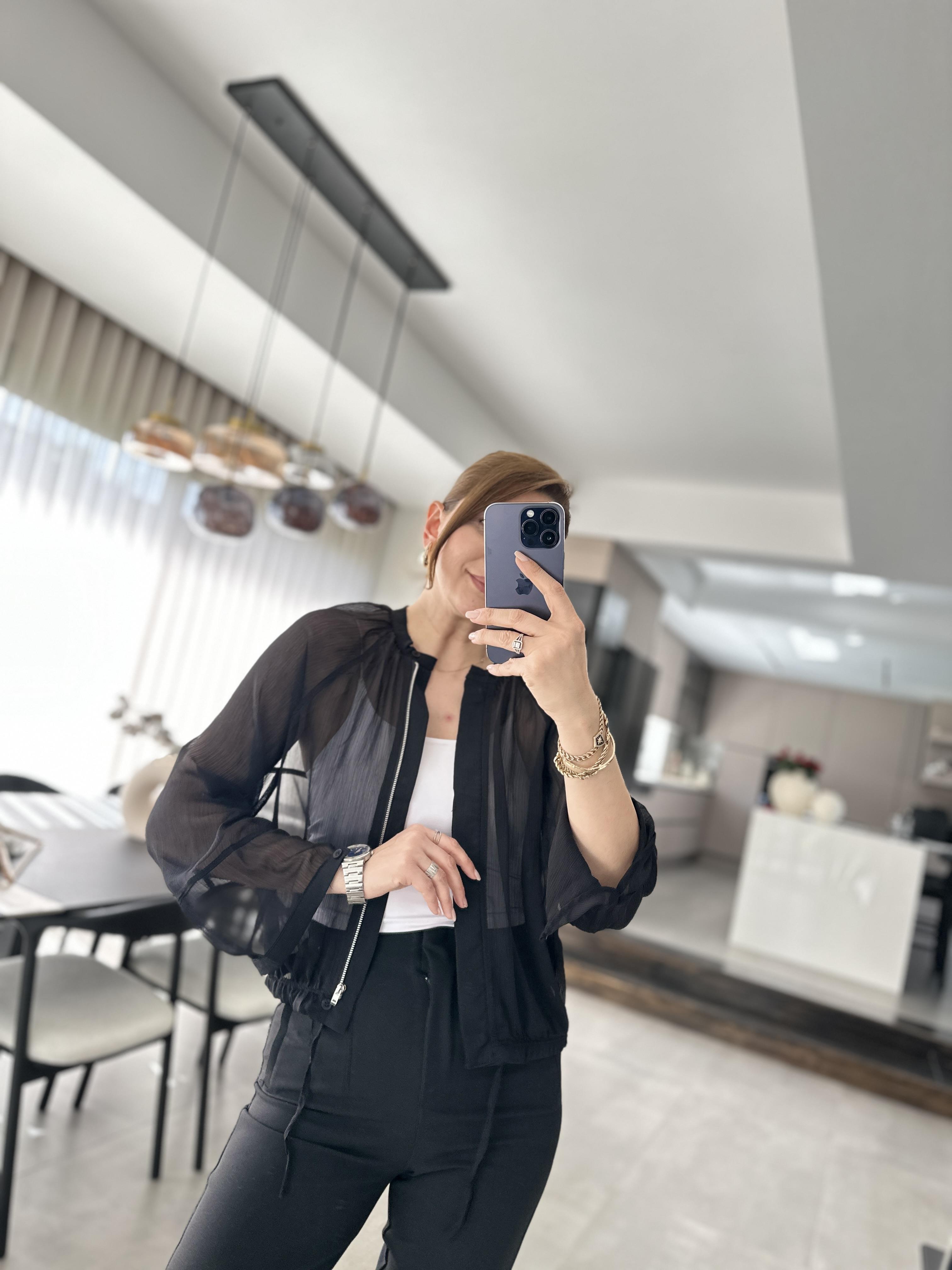 Siyah Tranparan Bomber Ceket
