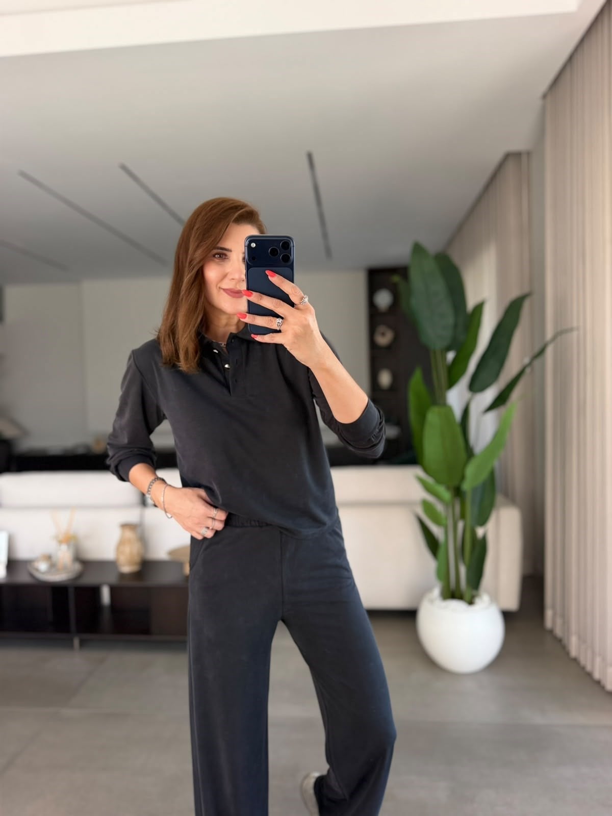 Siyah Üç Düğmeli Yakalı Pike Takım