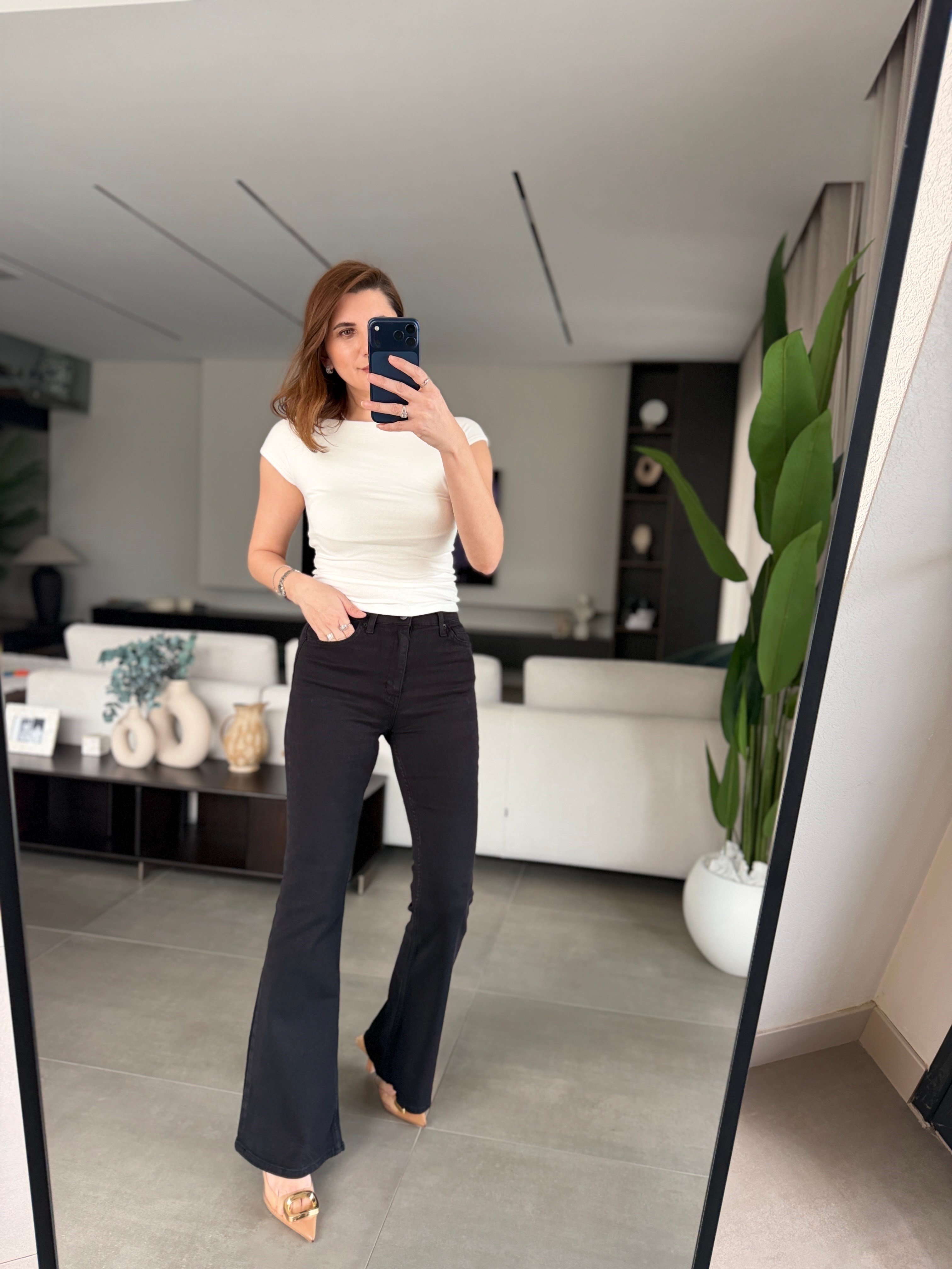 Siyah Yüksek Bel İspanyol Paça Jean