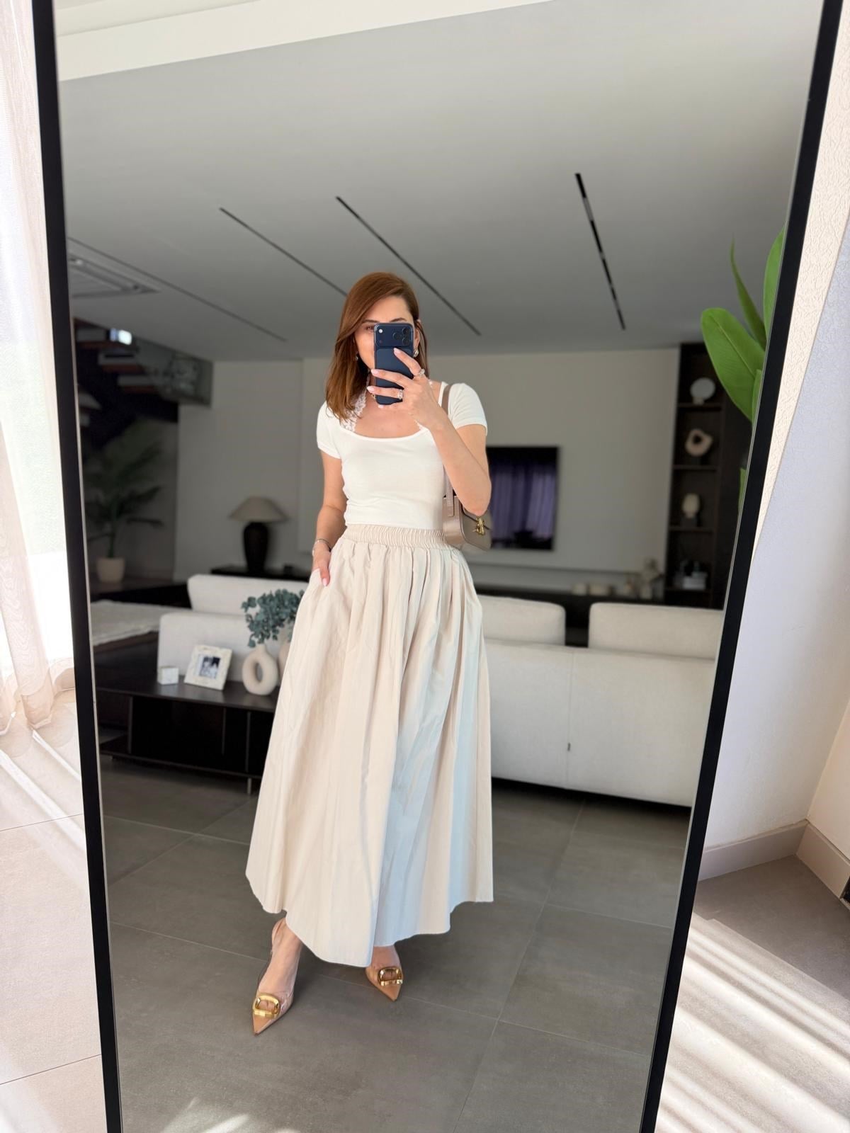 Taş Bel Lastikli Midi Boy Çan Etek