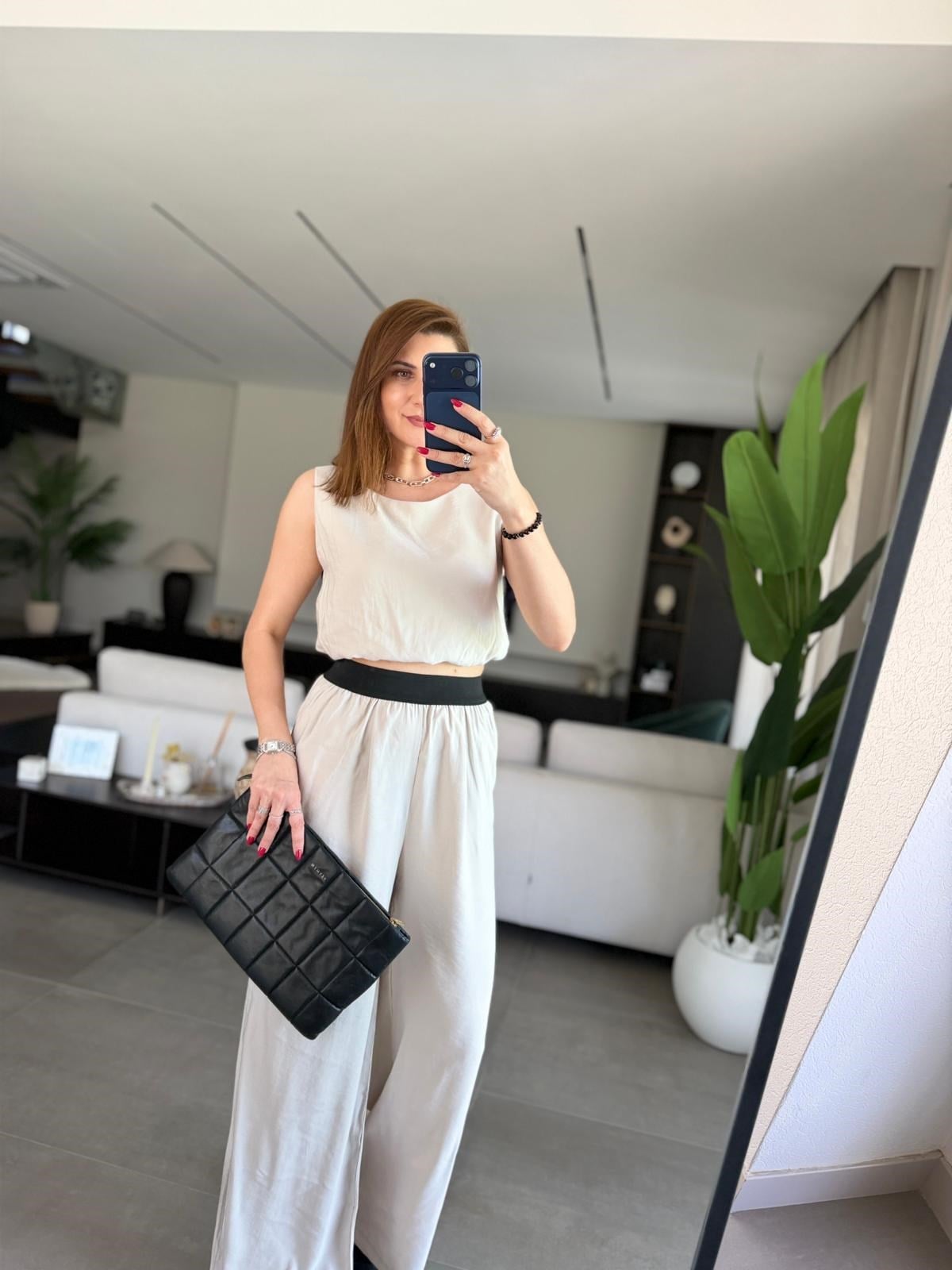 Taş Bel Lastikli Modal Pantolon Bluz Takım