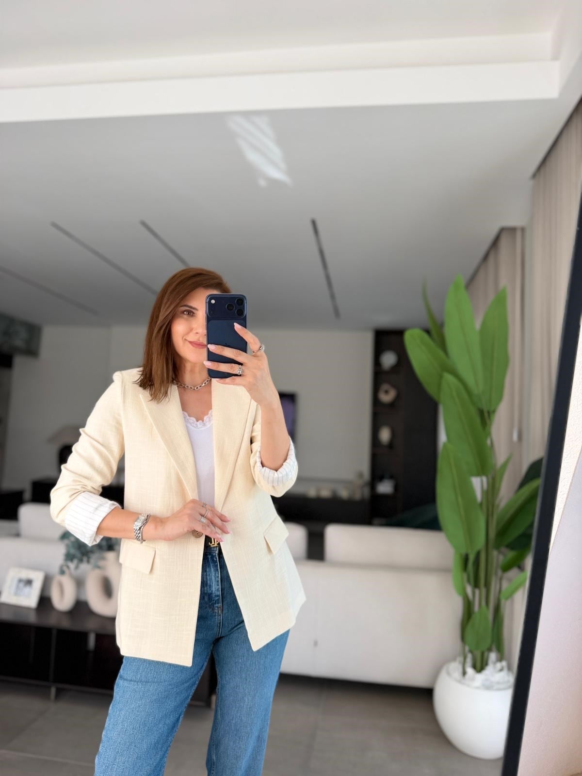 Taş Kol Katlamalı Keten Astarlı Blazer Ceket