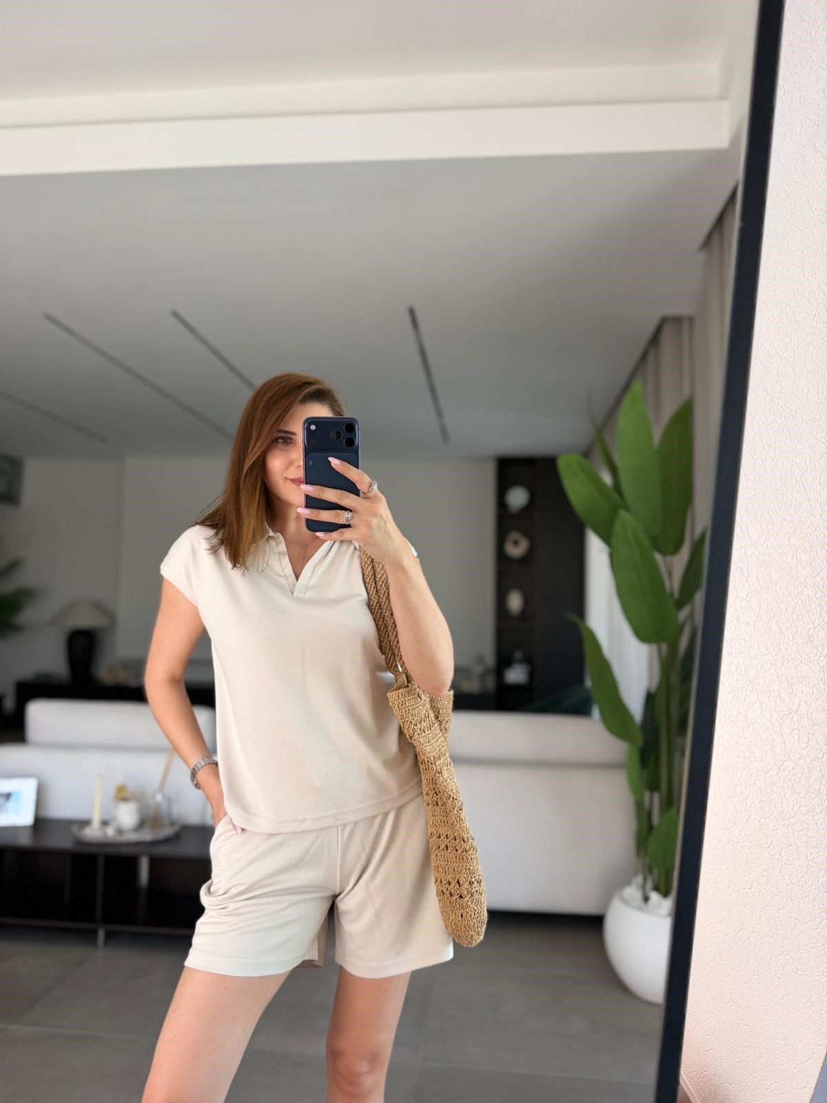 Taş  Polo Yaka Oys Şort Takım