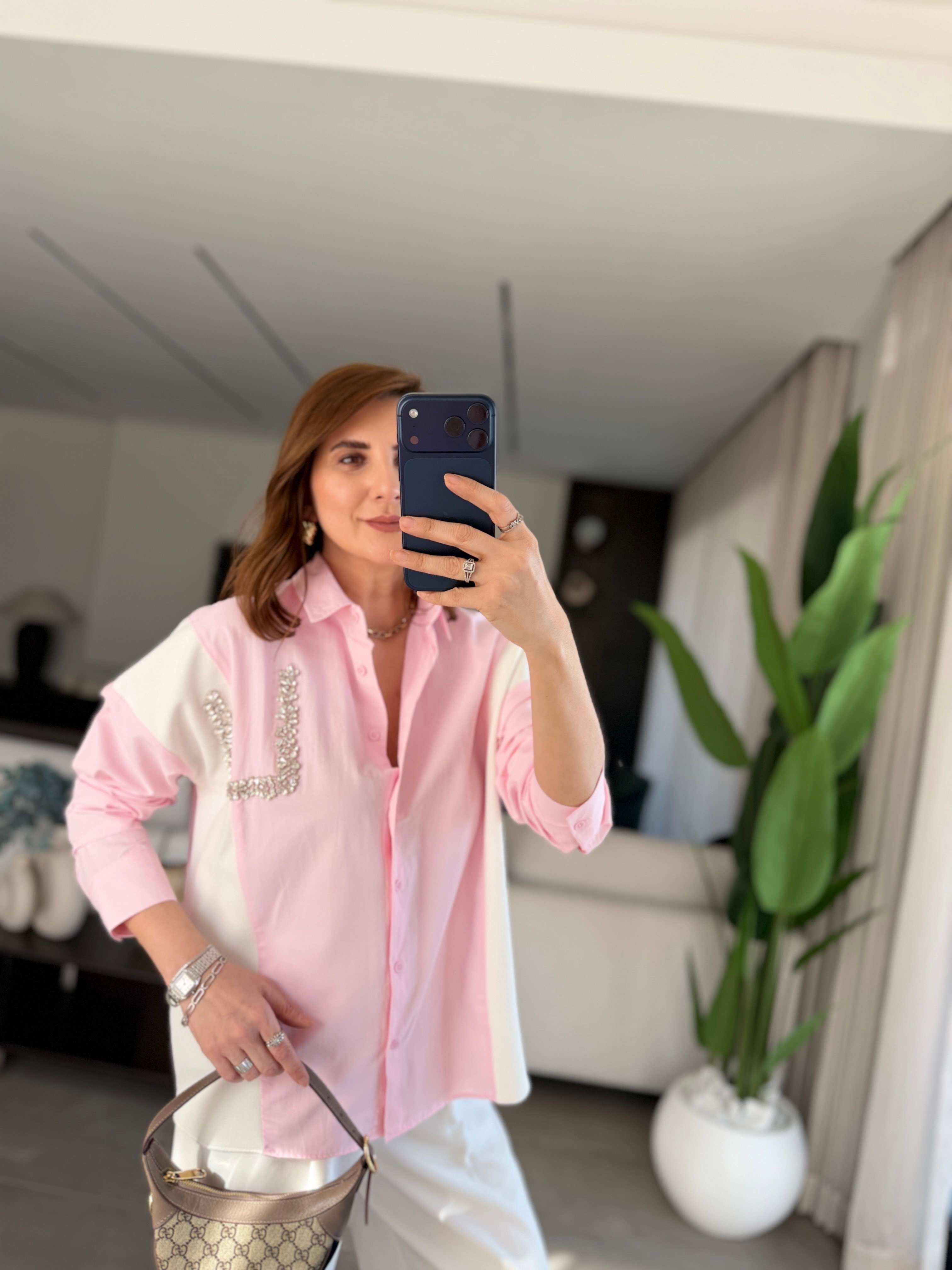 Taşlı Luxe Blok Gömlek
