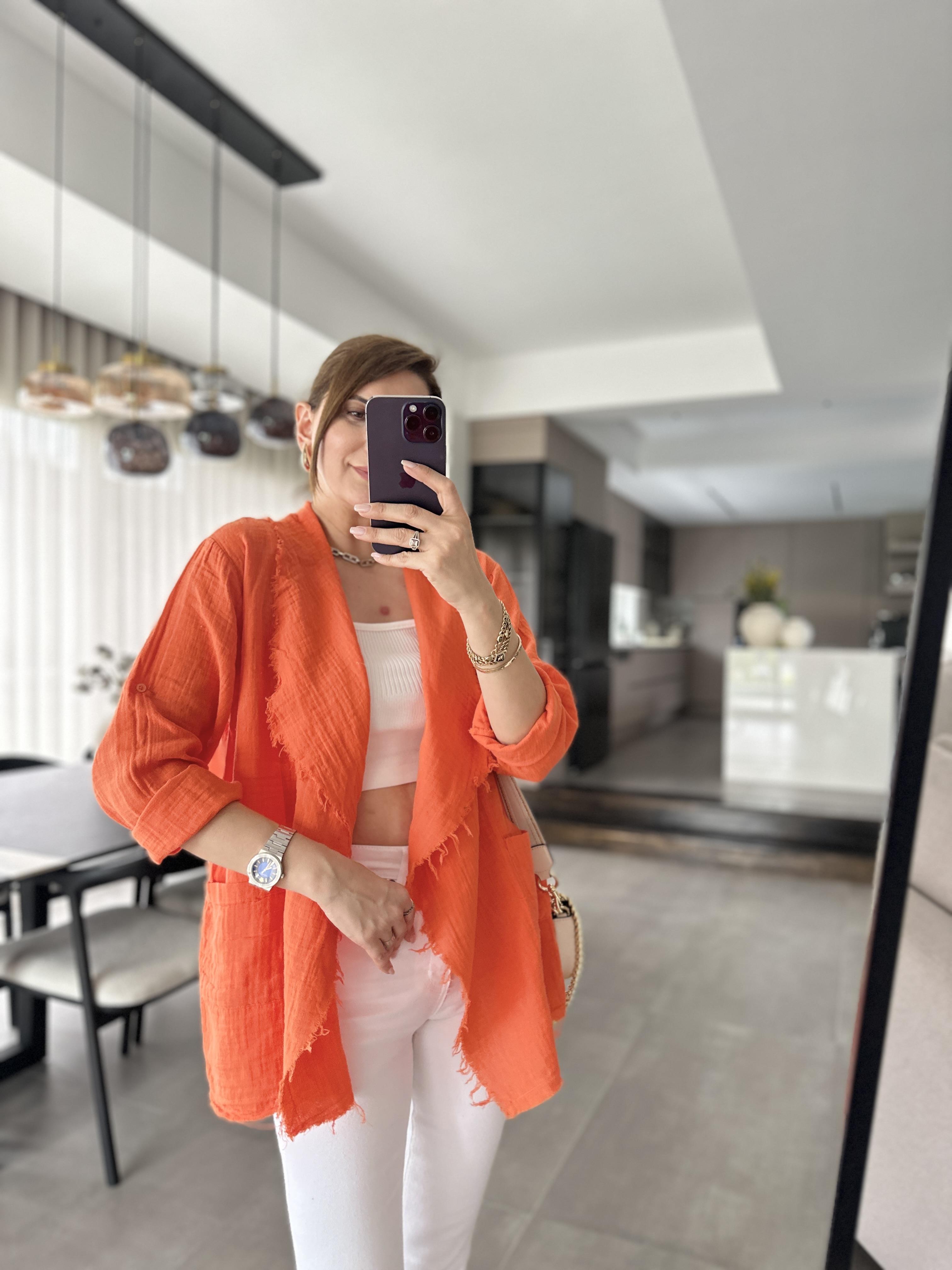 Turuncu Müslin Prine Ceket