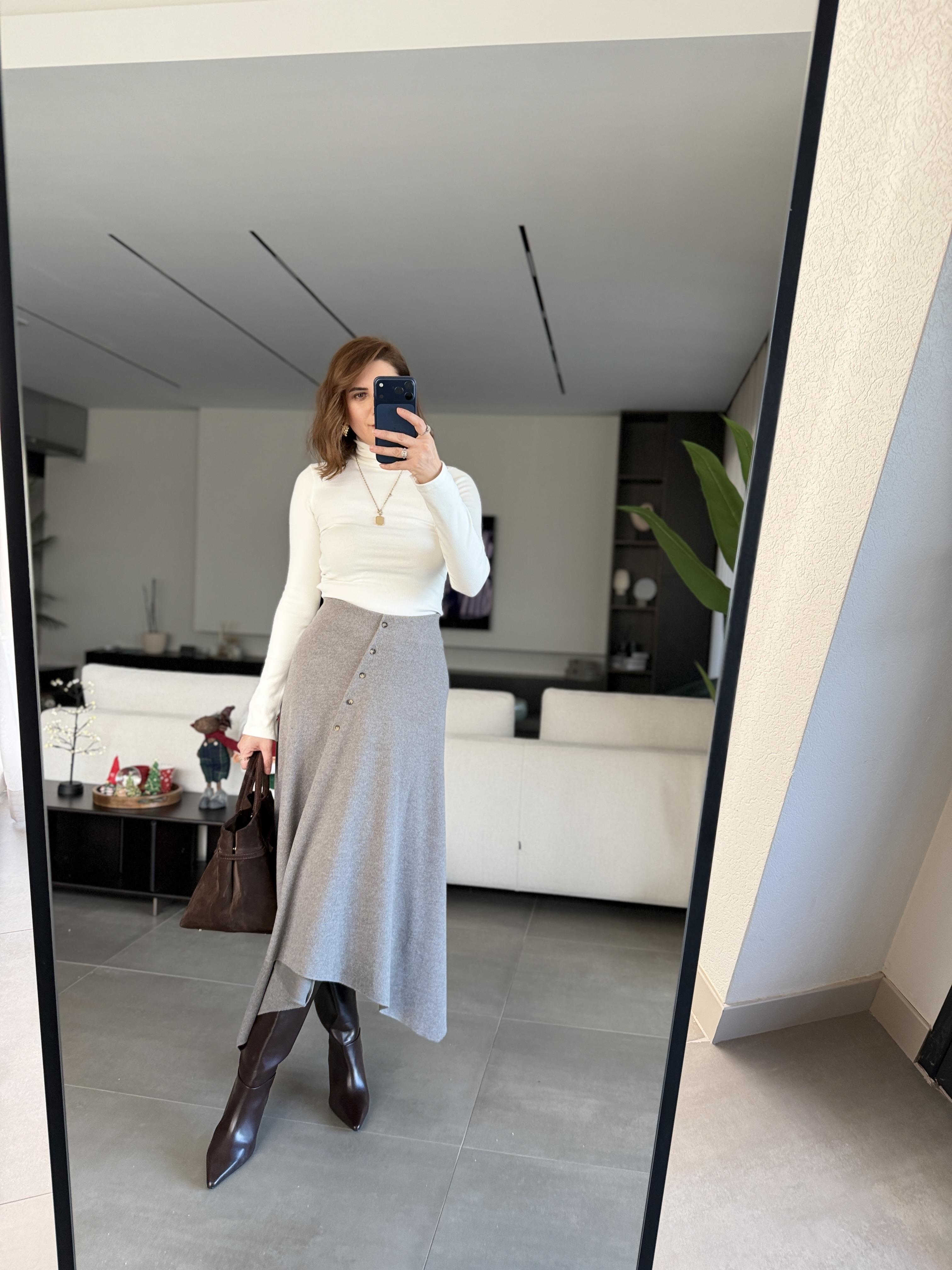 Vizon Çapraz Düğmeli Asitmetrik Kesim Etek