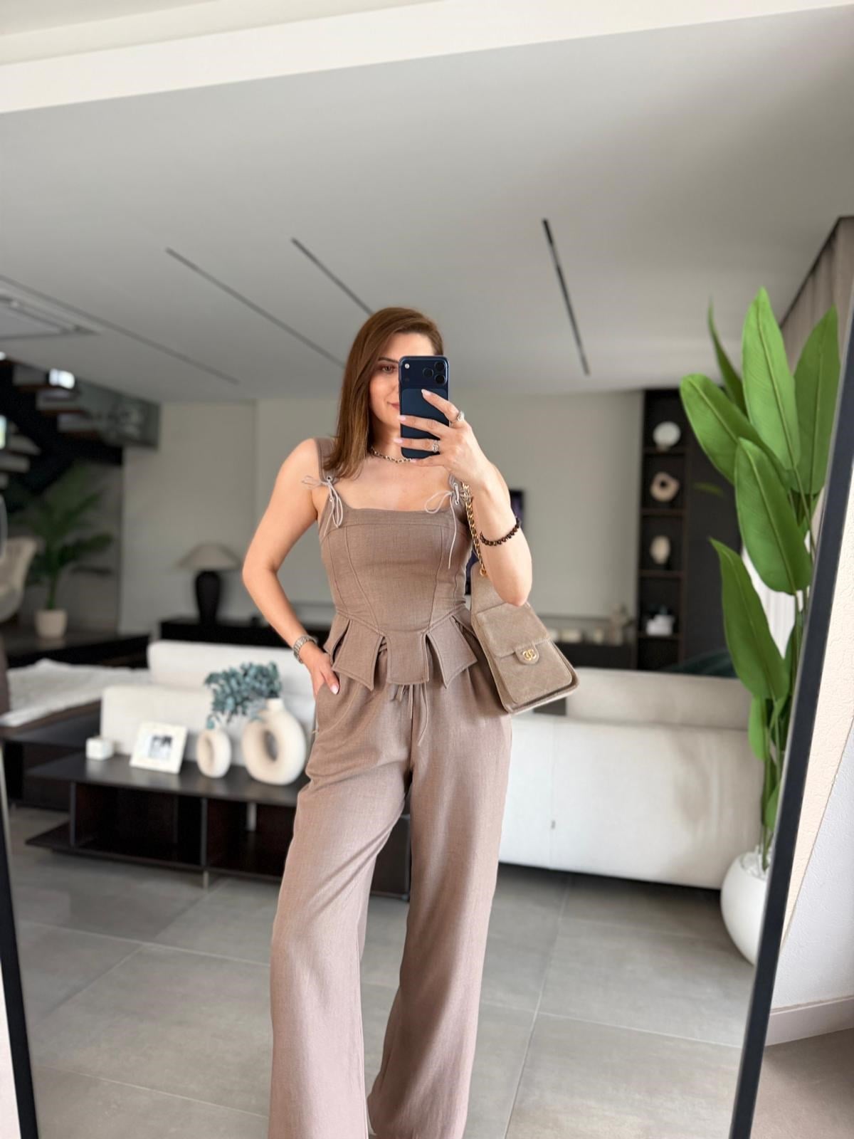 Vizon Korse Bluz Pantolon Takım