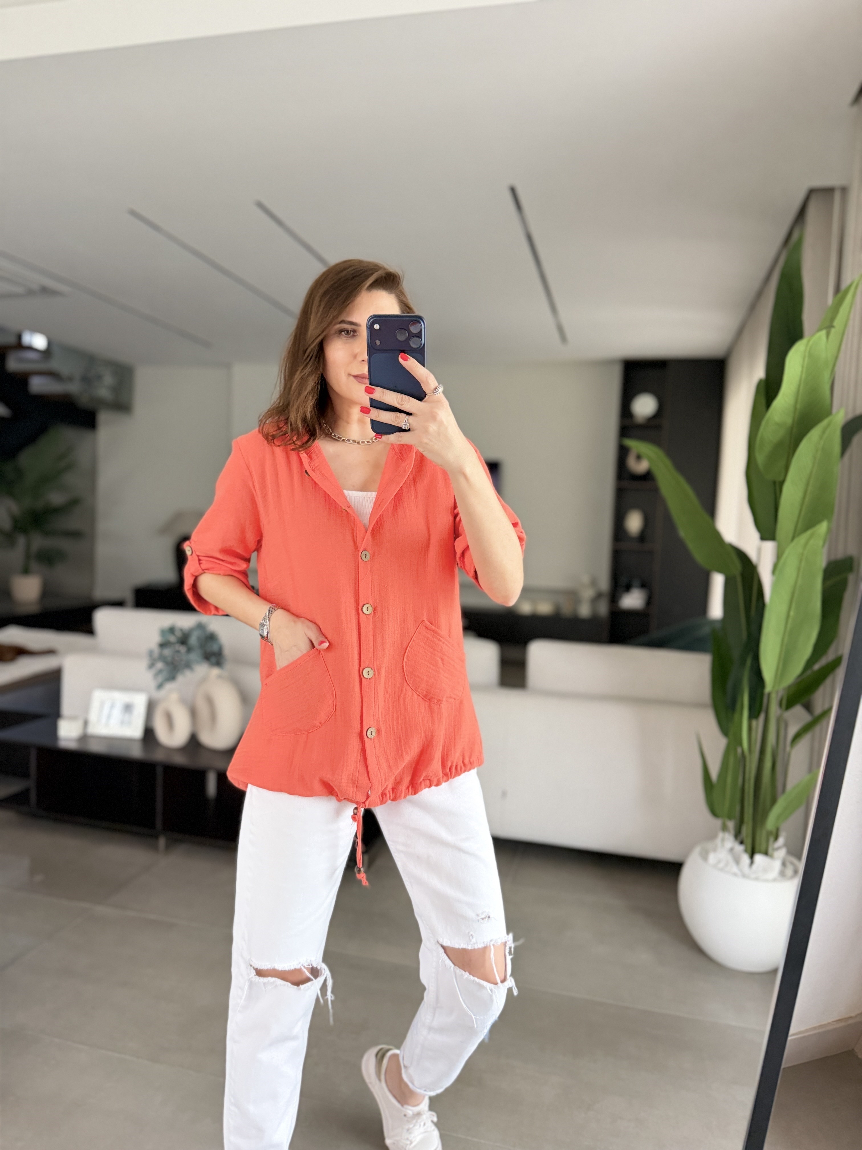 Yavruağzı Müslin Kapşonlu Ceket