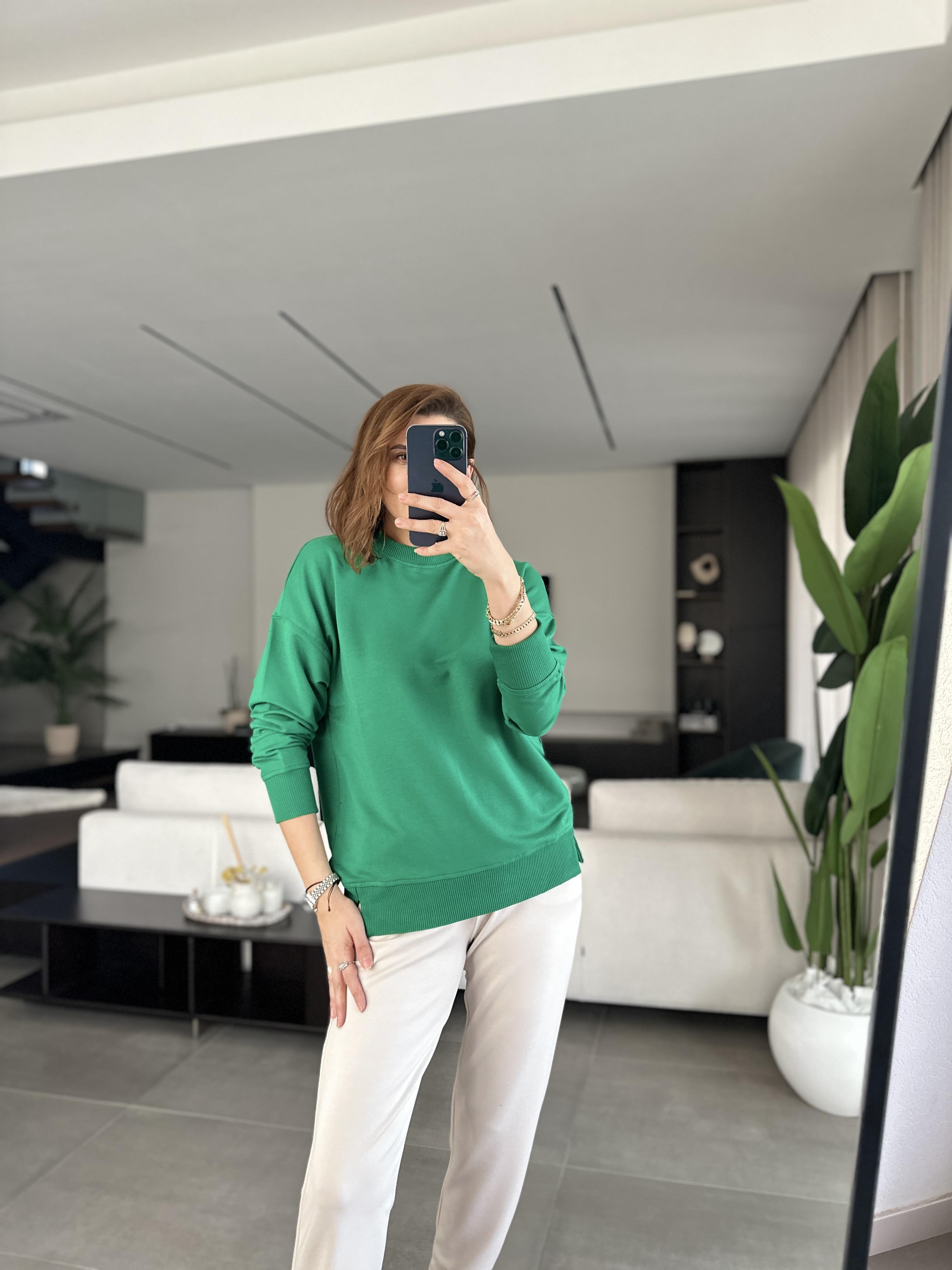 Yeşil Basic Bisiklet Yaka Sweat