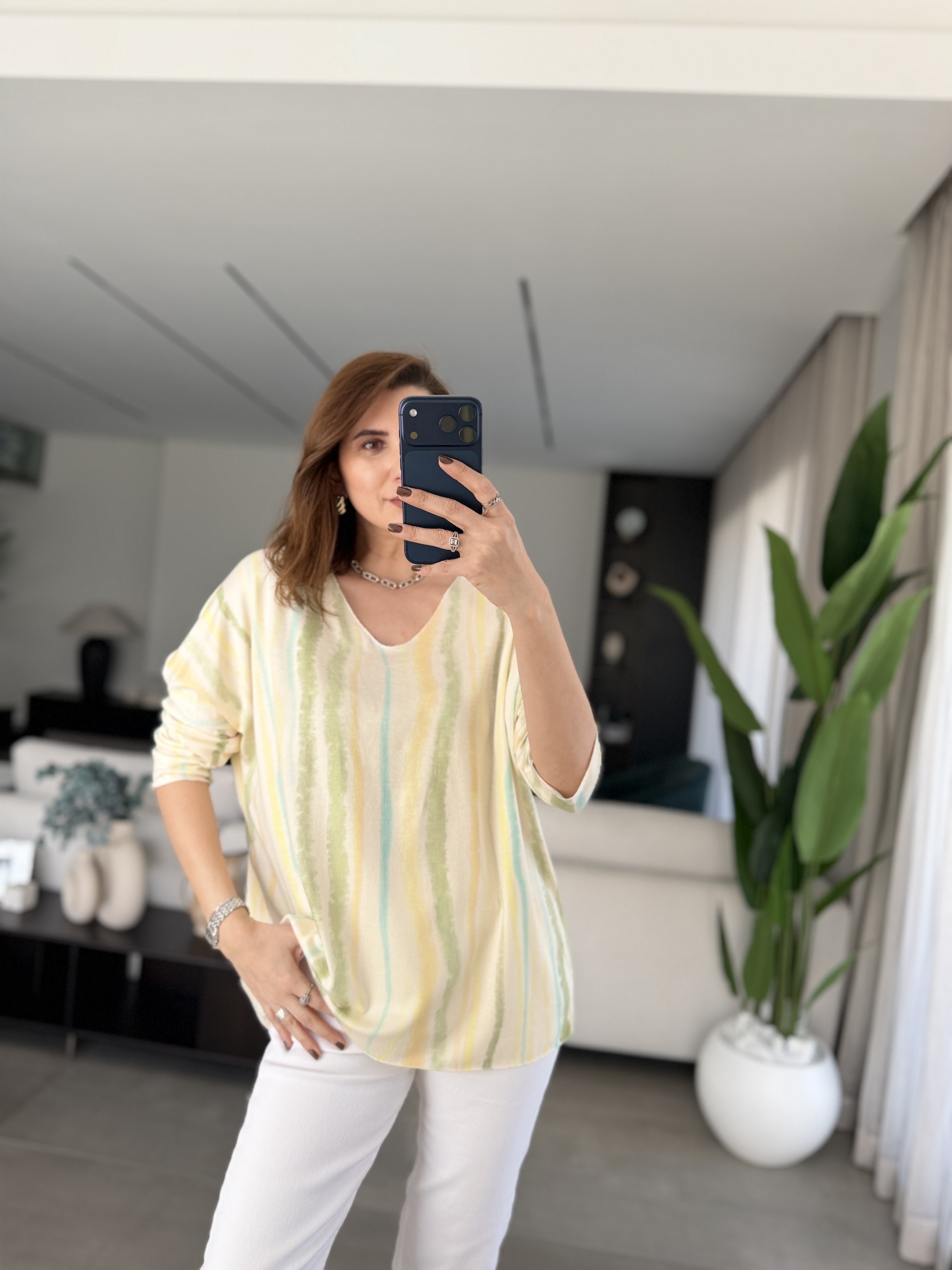 Yeşil Batik Desen Büyük Beden Bluz