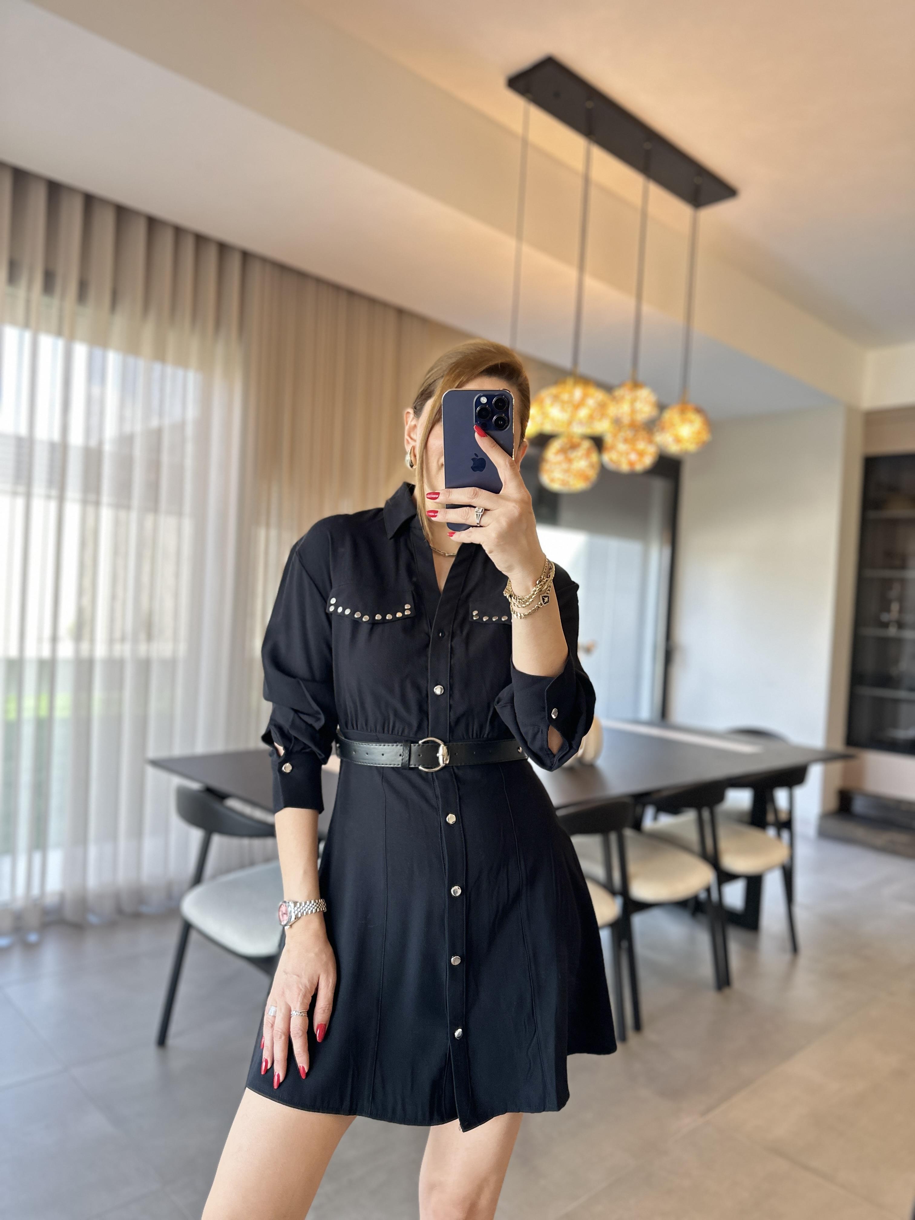 Zımbalı Kemer Detaylı Elbise