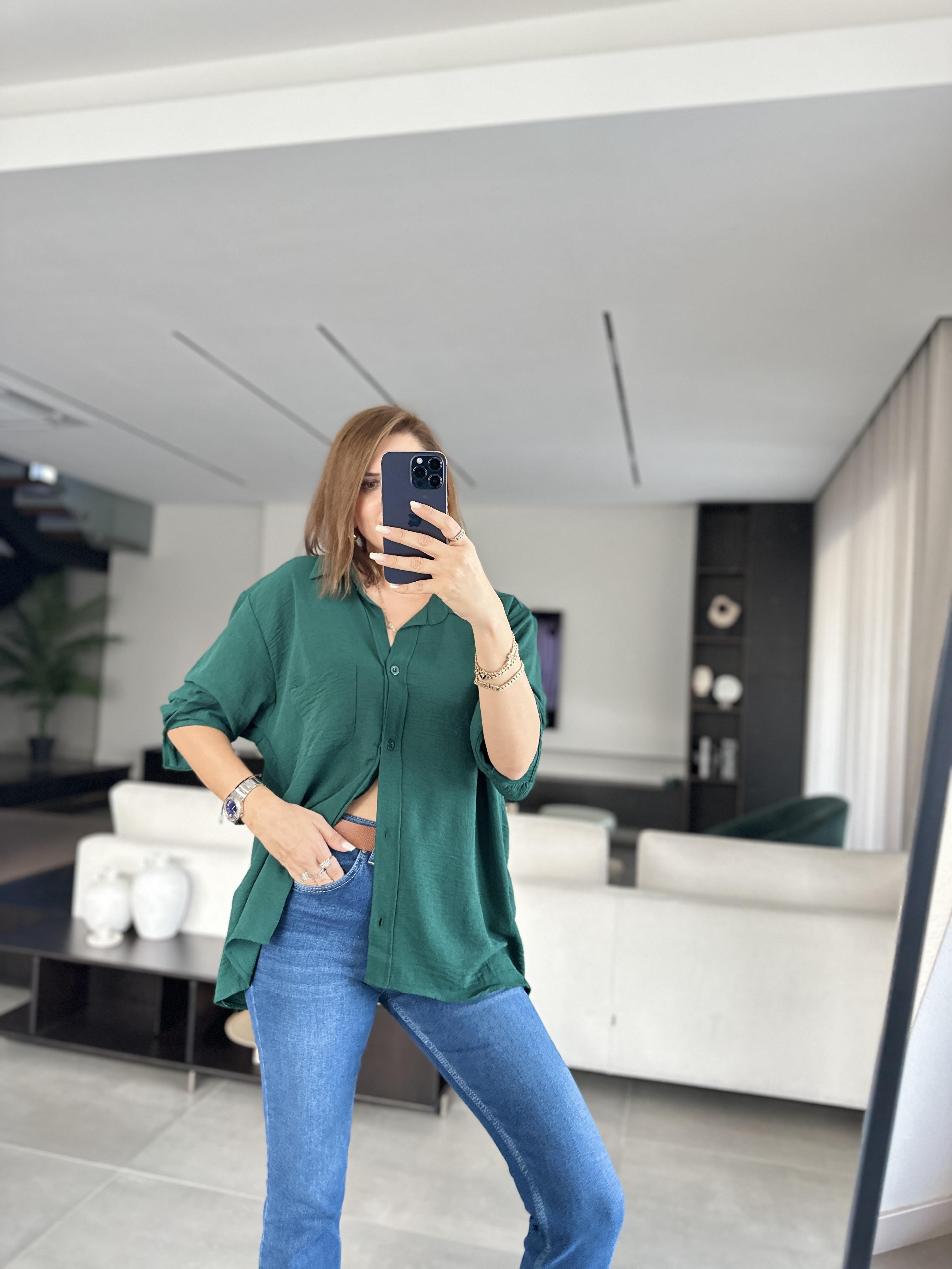 Zümrüt Yeşili Ayrobin Salaş Gömlek