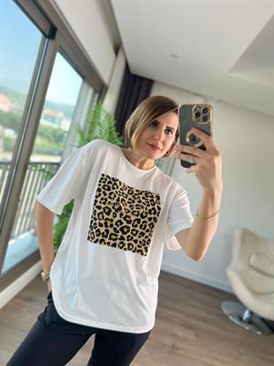 LEOPAR BASKI DETAYLI T-SHİRT