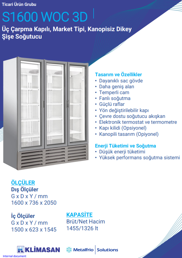 ŞENOCAK CAMLI SOĞUTUCU S1600SCTHD 3 KAPILI