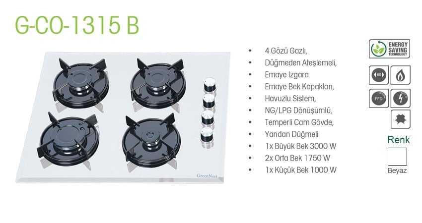 GREENNEST 6 Fonksiyon / Beyaz Ankastre Set / Turbo / Dijital