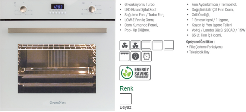 GREENNEST 6 Fonksiyon / Beyaz Ankastre Set / Turbo / Dijital