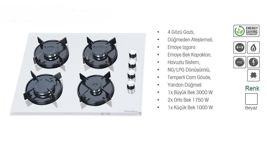 GREENNEST 6 Fonksiyon / Beyaz Ankastre Set / Turbo 