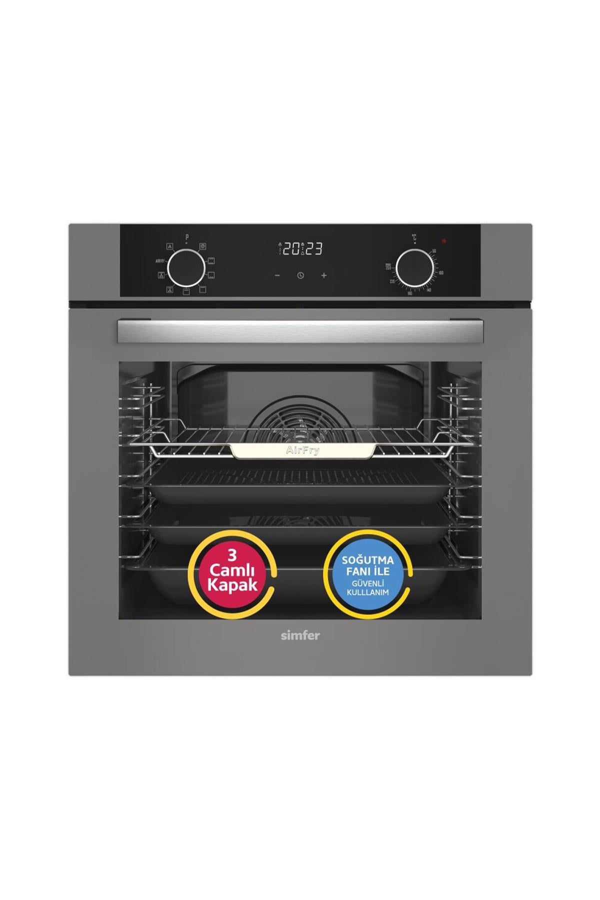Simfer 8217 10 Fonksiyon Airfry Gri Cam Ankastre Fırın Dijital