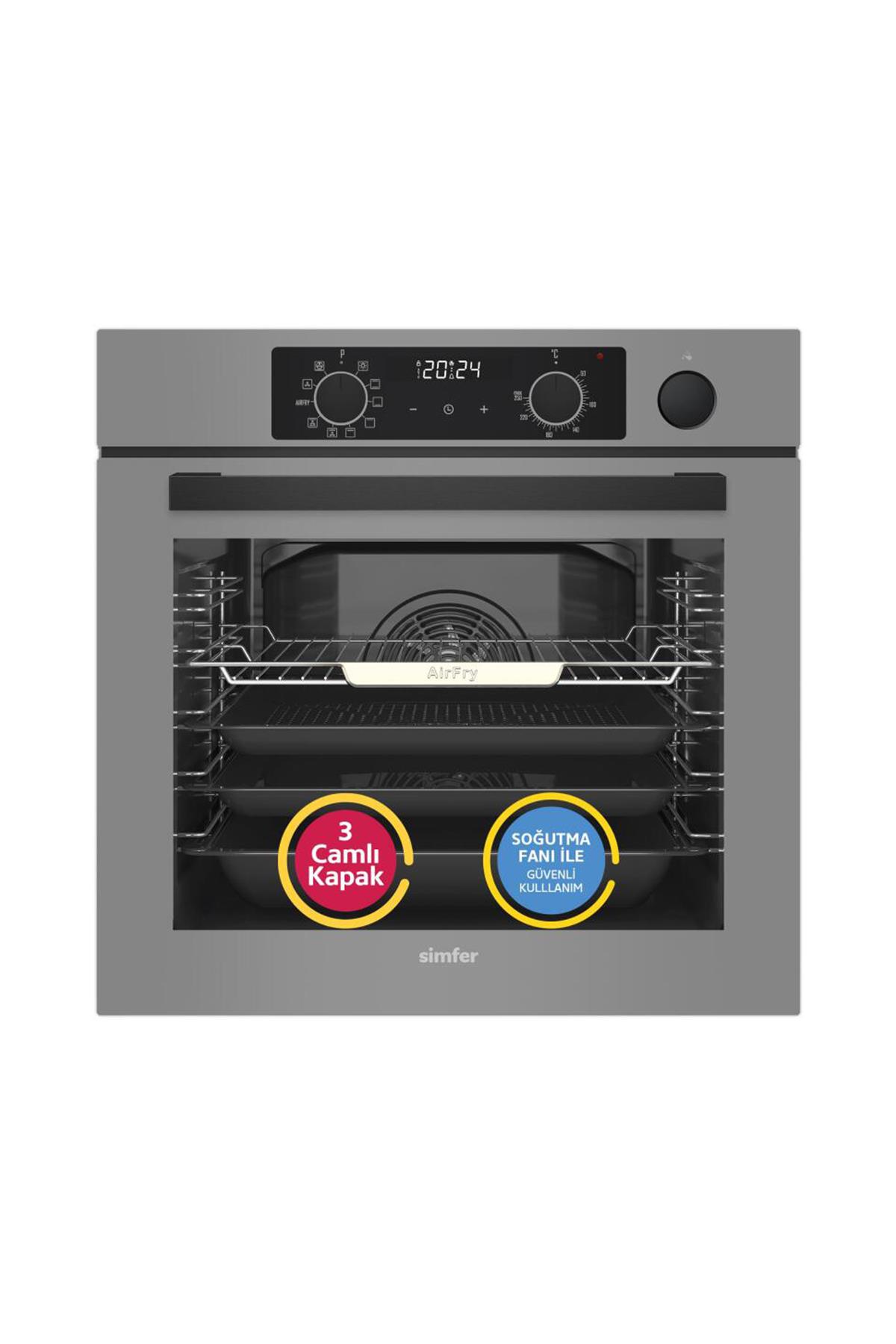 Simfer 8246 11 Fonksiyon Steam Master Ankastre Fırın Gri Cam Dijital